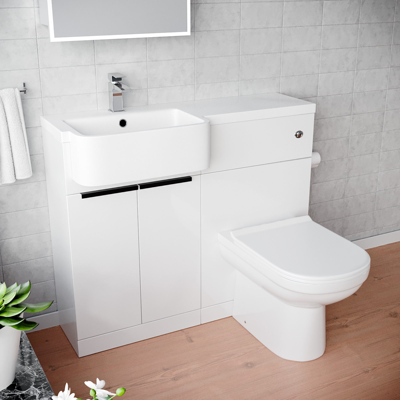 Haoran Freestanding Basin Vanity Unit With Black Handles, WC Unit & Toilet