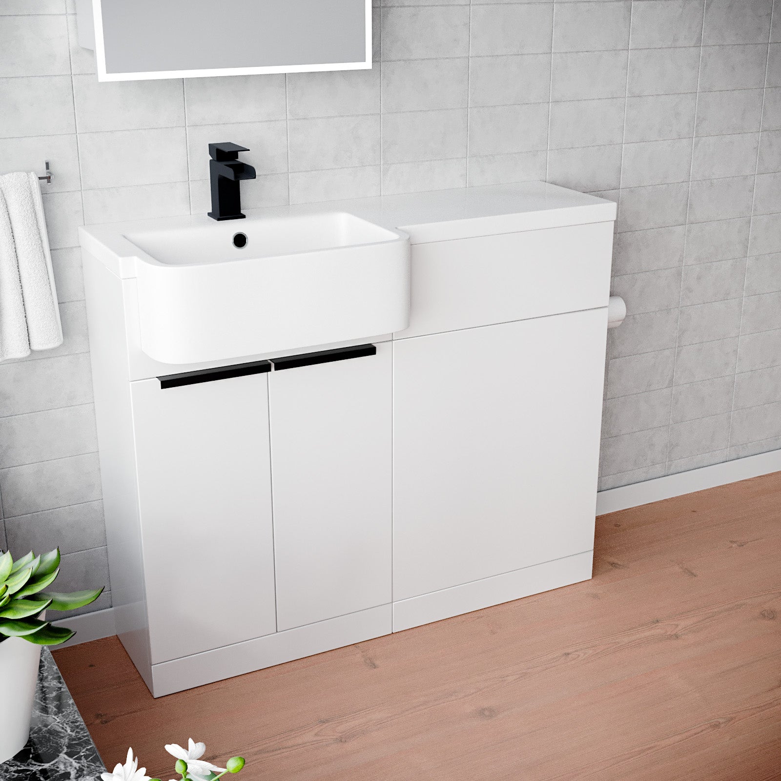 Haoran Black Handle Basin Vanity Unit With Tap & Freestanding WC Unit