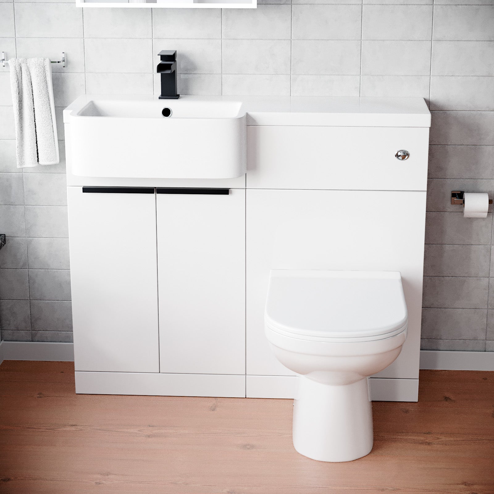 Haoran Black Handle Basin Vanity Unit With Tap, WC Unit & Toilet