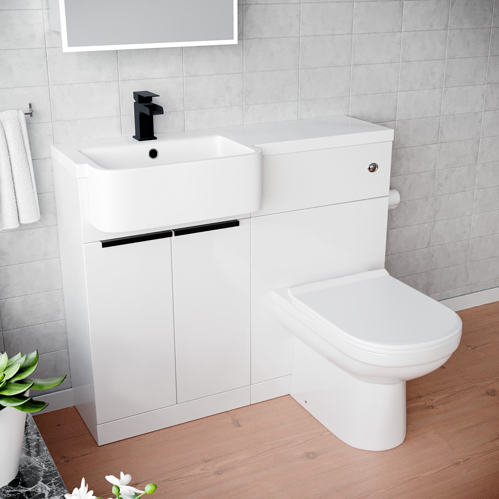 Haoran Black Handle Basin Vanity Unit With Tap, WC Unit & Toilet