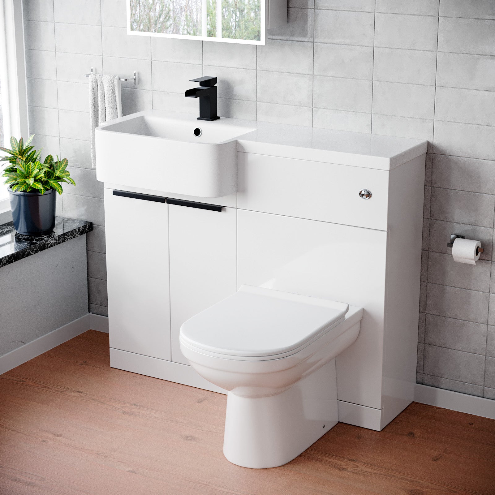 Haoran Black Handle Basin Vanity Unit With Tap, WC Unit & Toilet