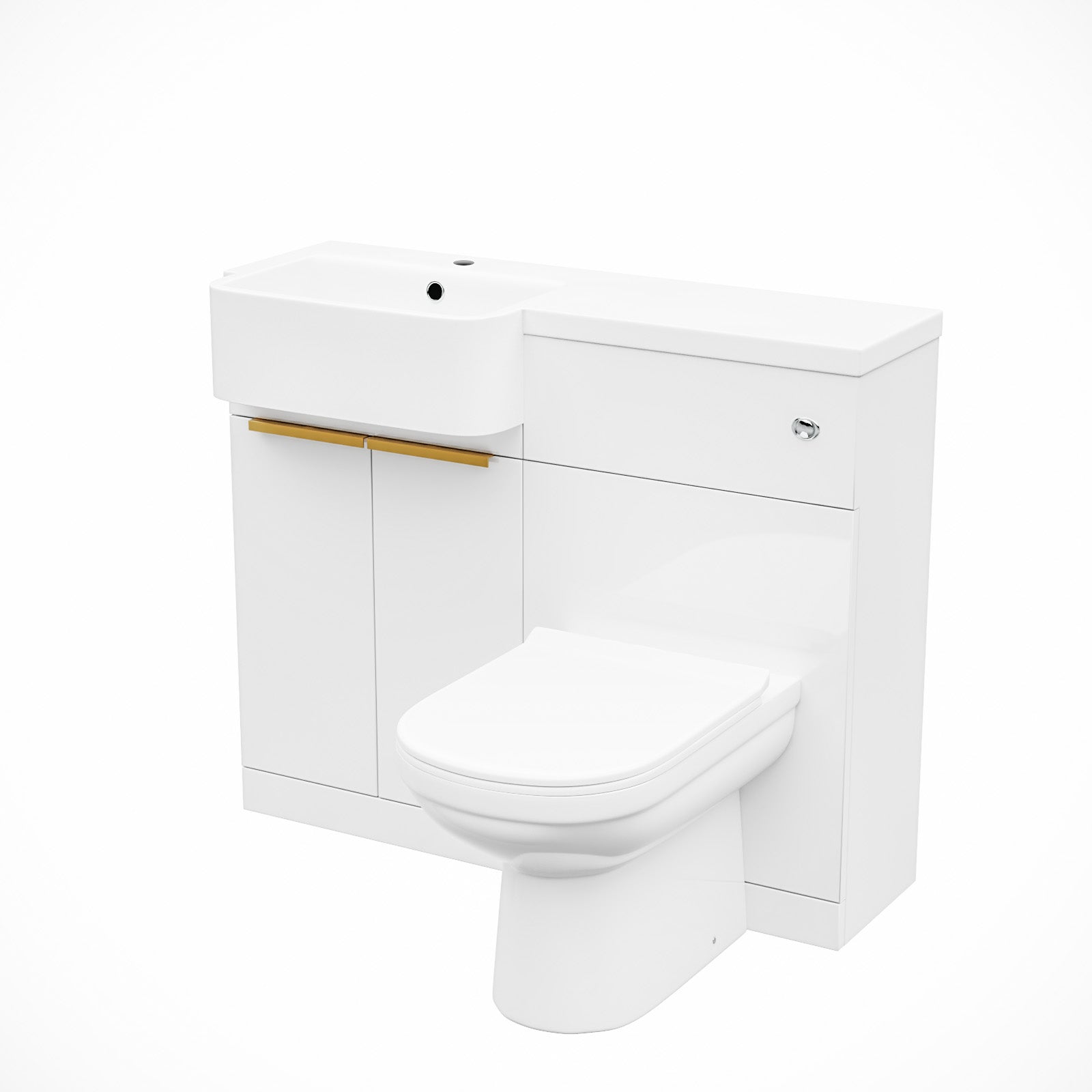 Haoran Basin Vanity Unit With Brushed Brass Handle, WC Unit & Toilet