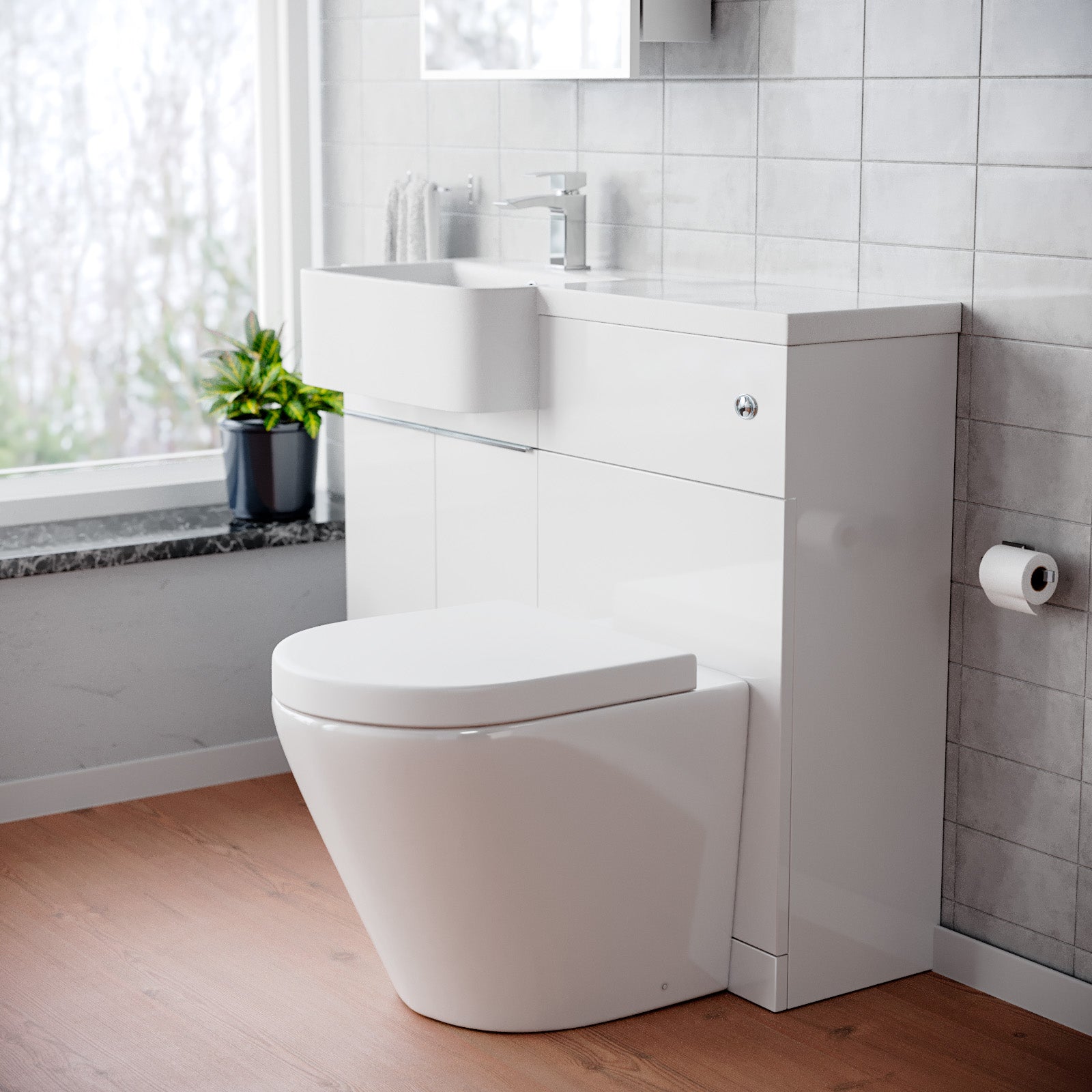 Haoran 1000mm Freestanding Cabinet White with Basin, WC Unit & Toilet