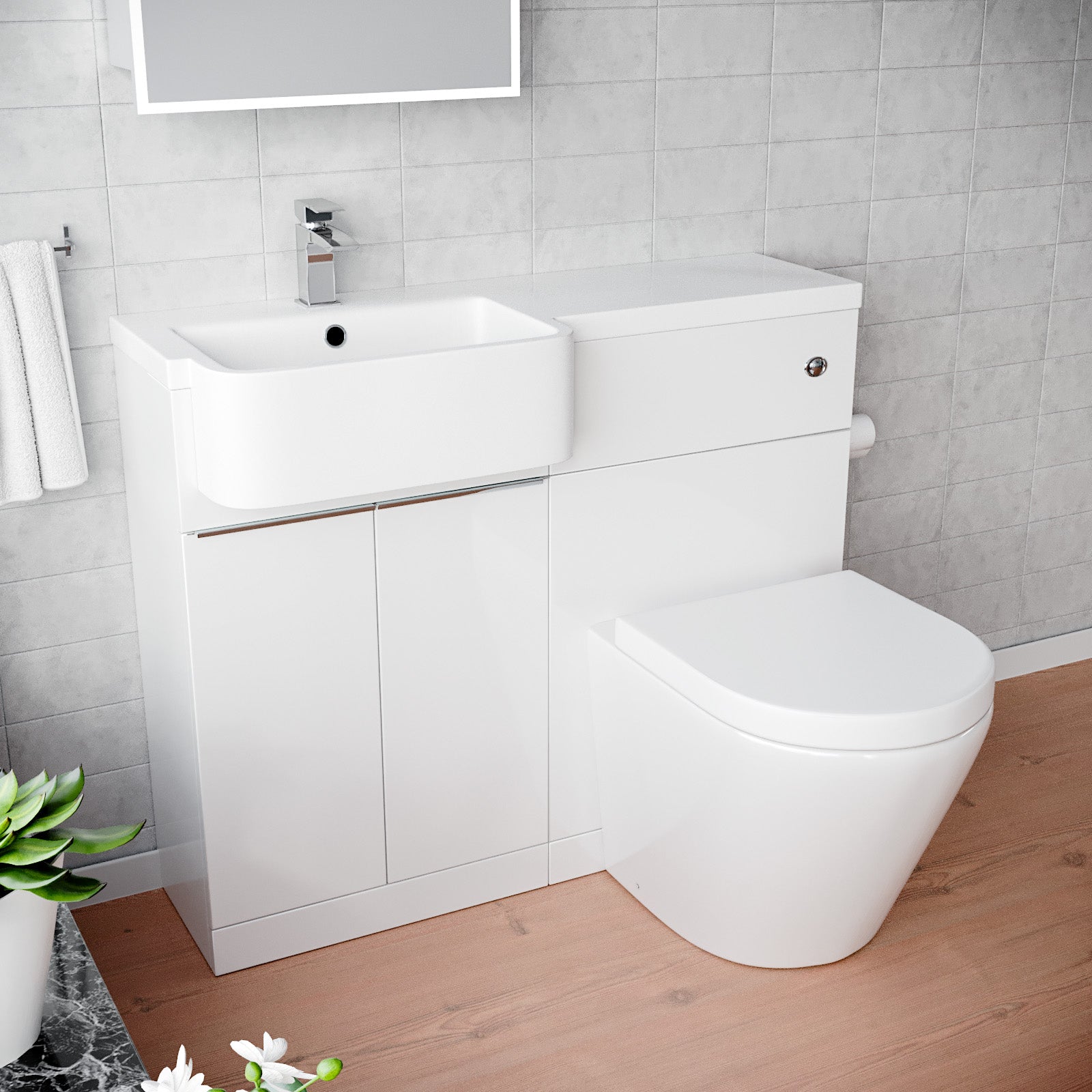 Haoran 1000mm Freestanding Cabinet White with Basin, WC Unit & Toilet