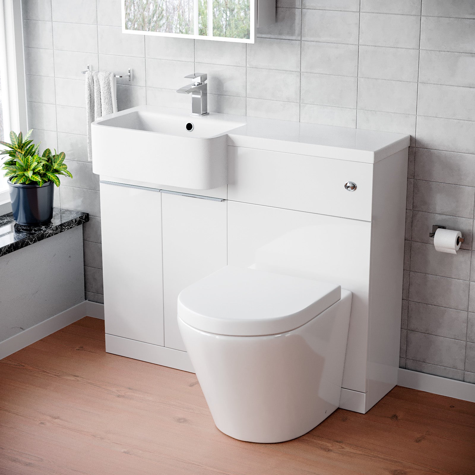 Haoran 1000mm Freestanding Cabinet White with Basin, WC Unit & Toilet