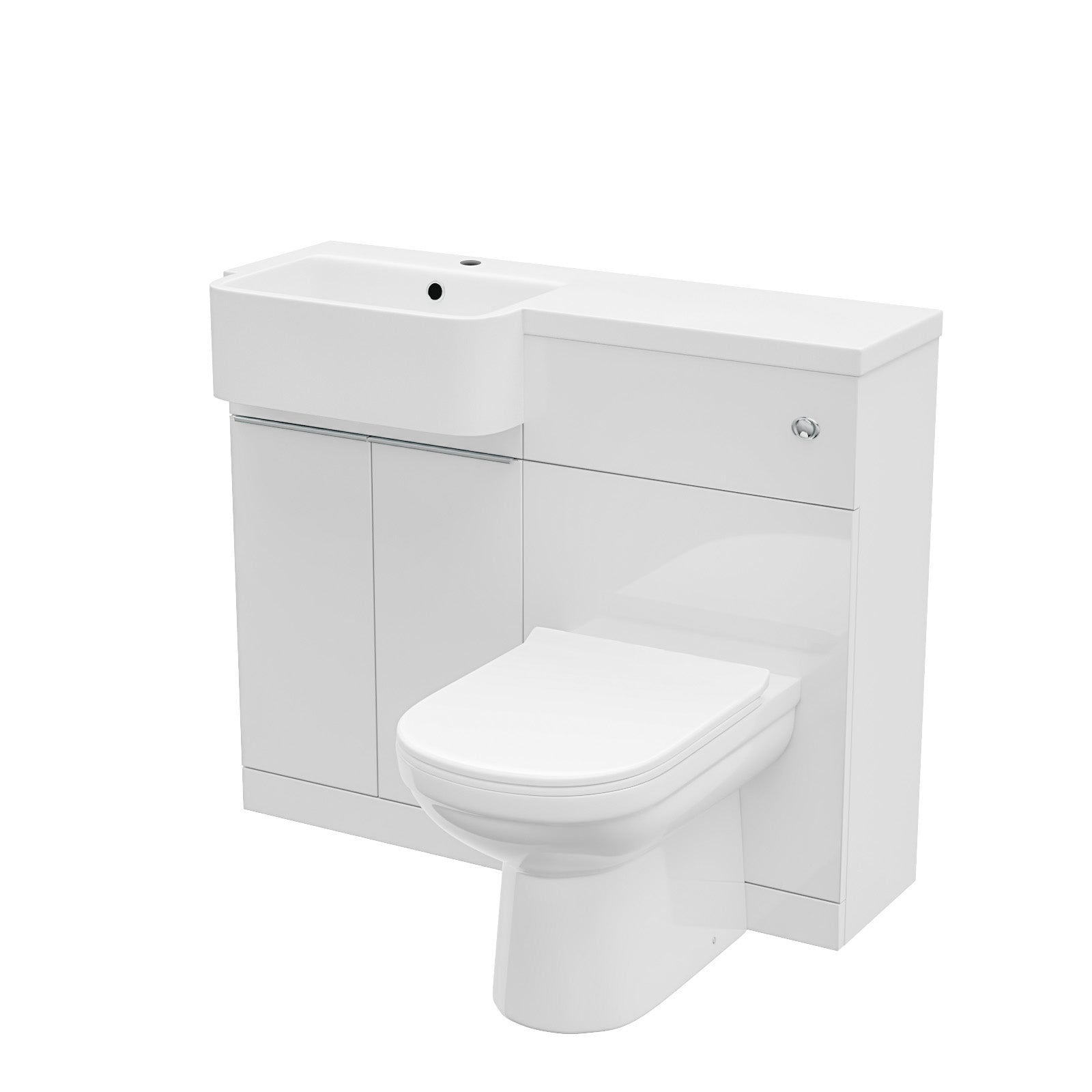 Haoran 1000mm White Cabinet with Basin, WC Unit & Toilet & Chrome Handle