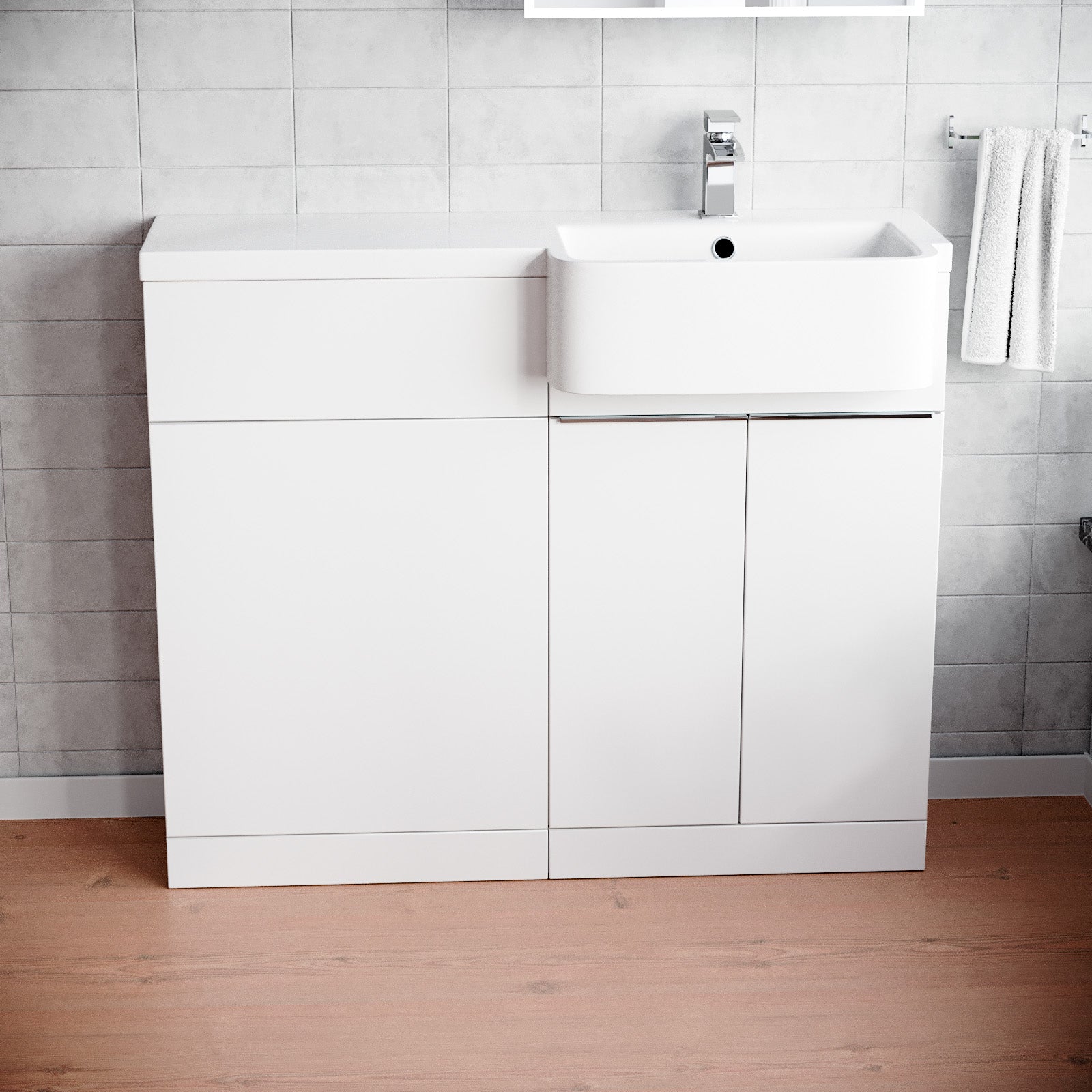 Haoran 1000mm Freestanding White Cabinet with Basin & WC Unit