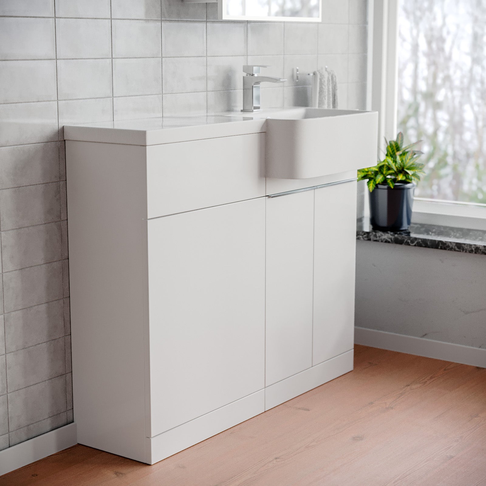 Bretford 1000mm Right Hand Freestanding White Cabinet with Basin & WC Unit