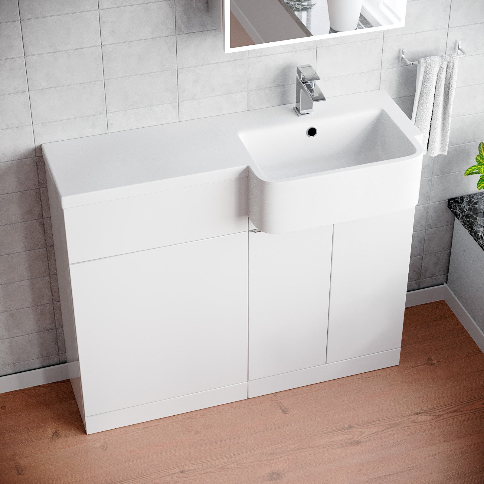 Haoran 1000mm Freestanding White Cabinet with Basin & WC Unit