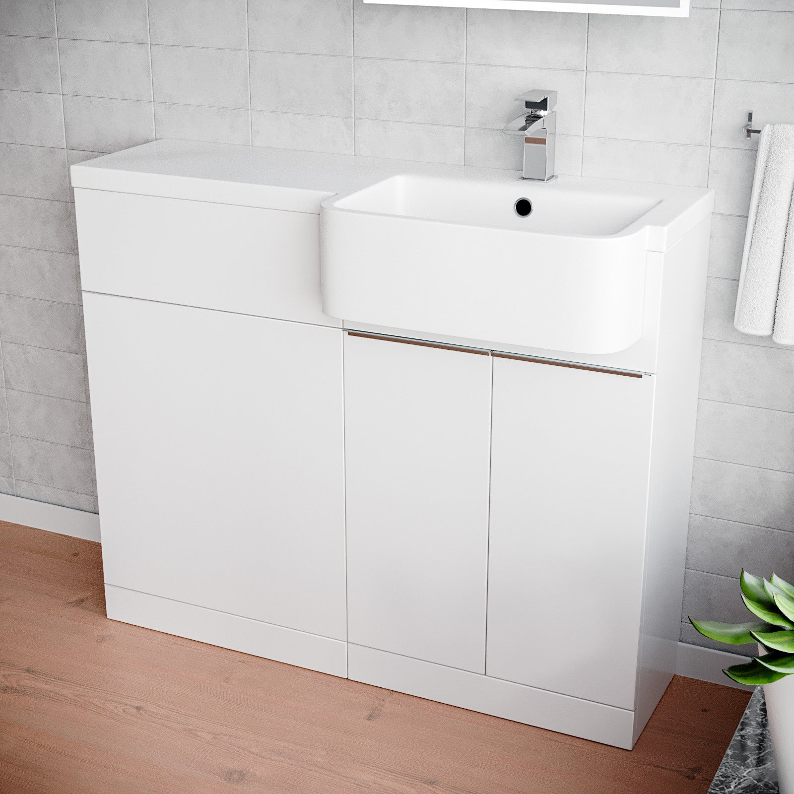 Haoran 1000mm Freestanding White Cabinet with Basin & WC Unit