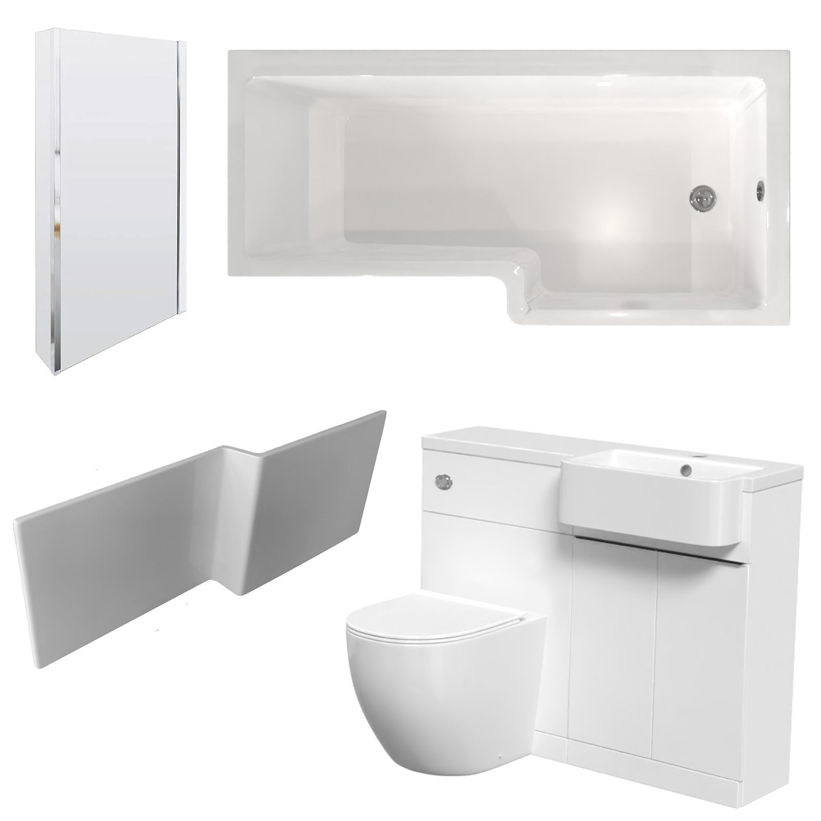 Bretford RH Basin Cabinet WC Unit L-Shaped Bath BTW Toilet & Panel Screen