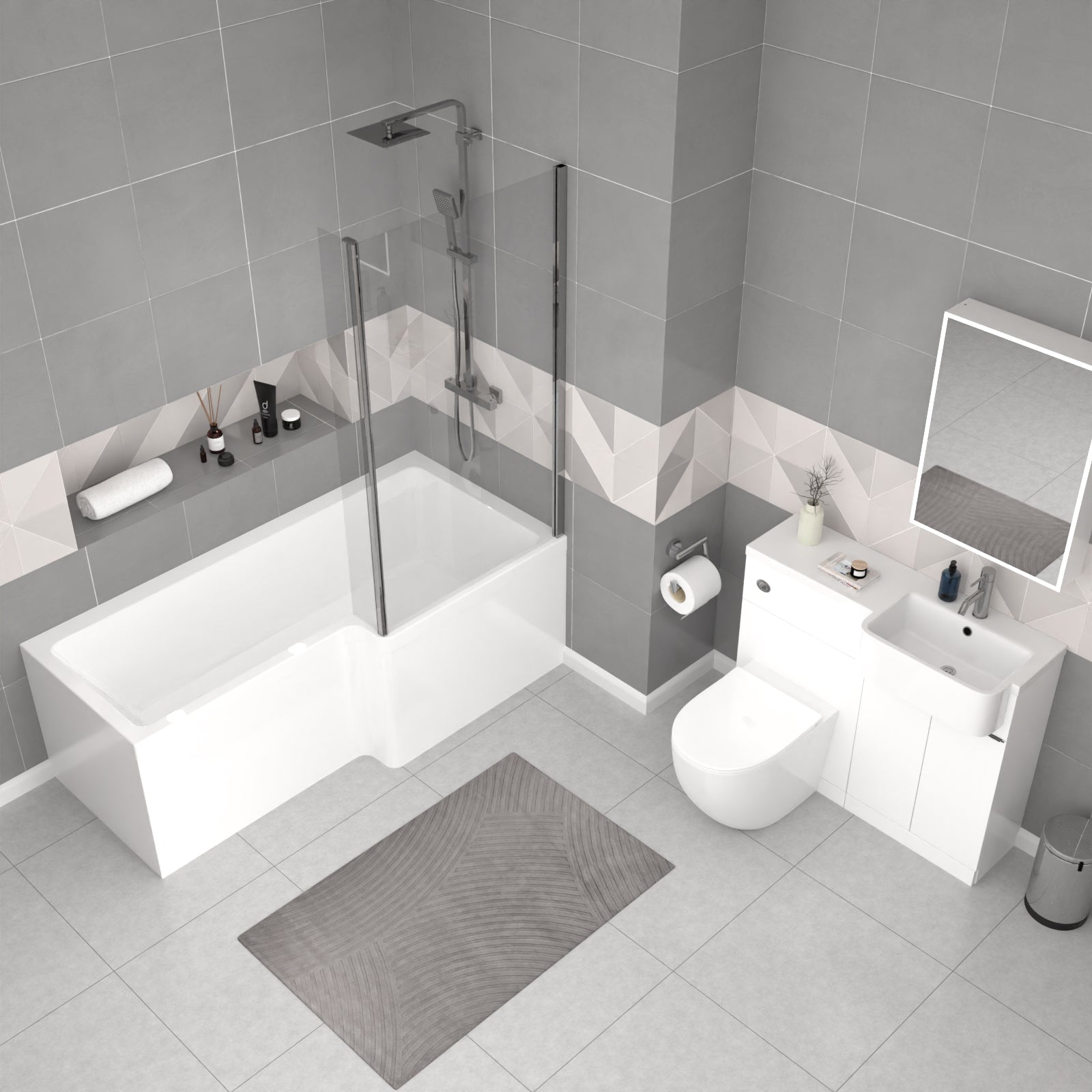 Bretford RH Basin Cabinet WC Unit L-Shaped Bath BTW Toilet & Panel Screen