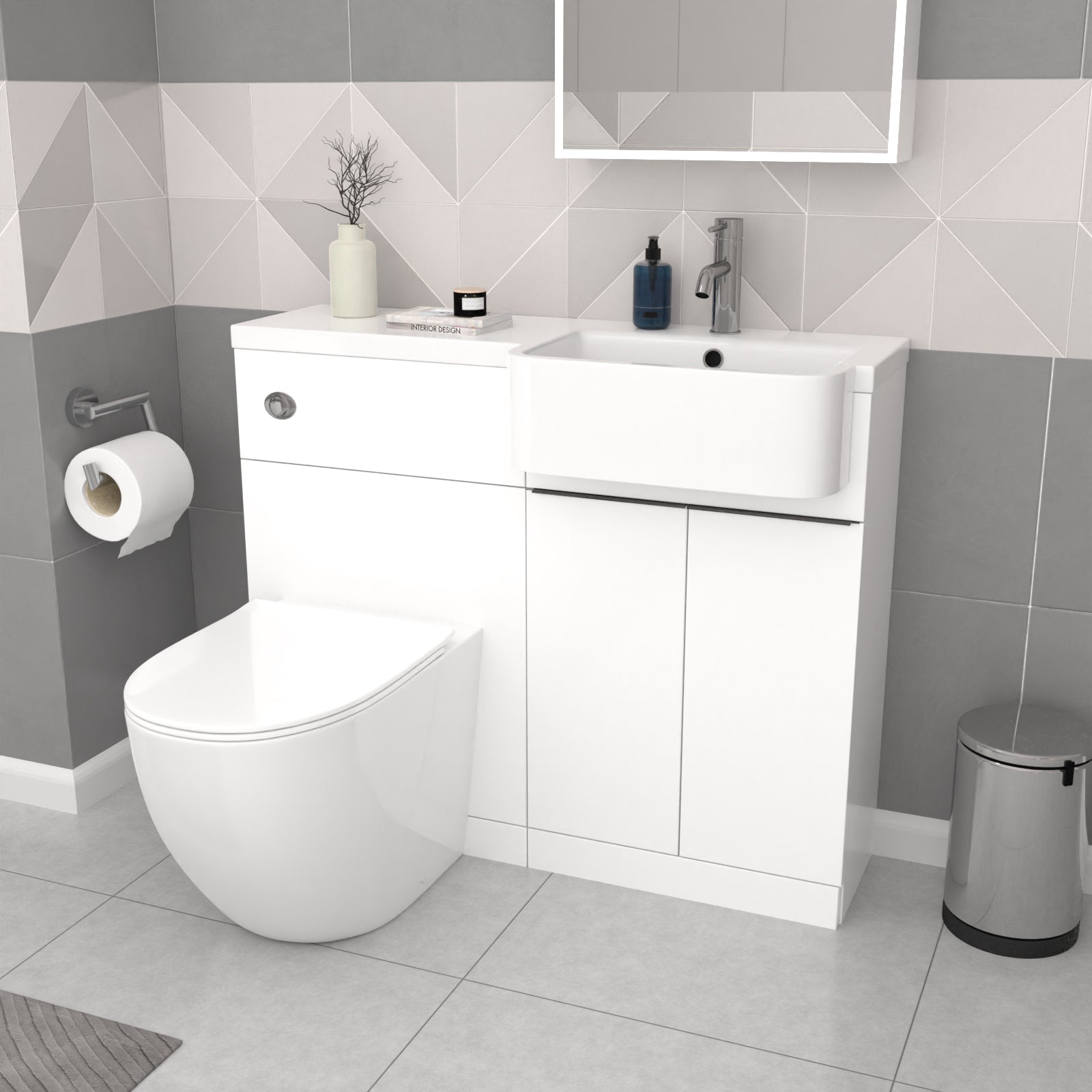 Bretford RH Basin Cabinet WC Unit L-Shaped Bath BTW Toilet & Panel Screen