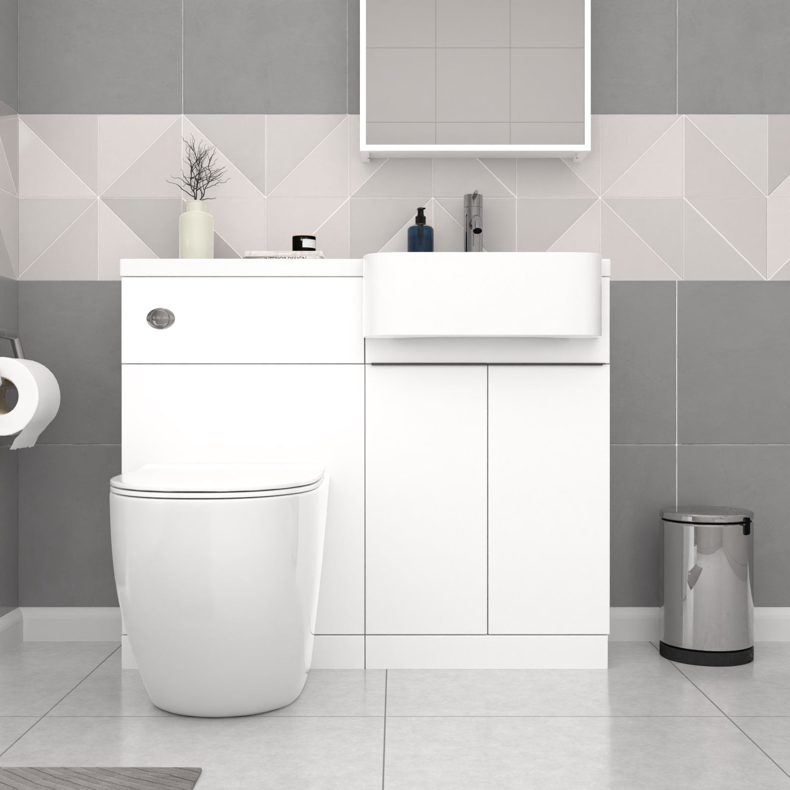 Bretford RH Basin Black Handle WC Unit L-Shaped Bath BTW Toilet & Panel Screen