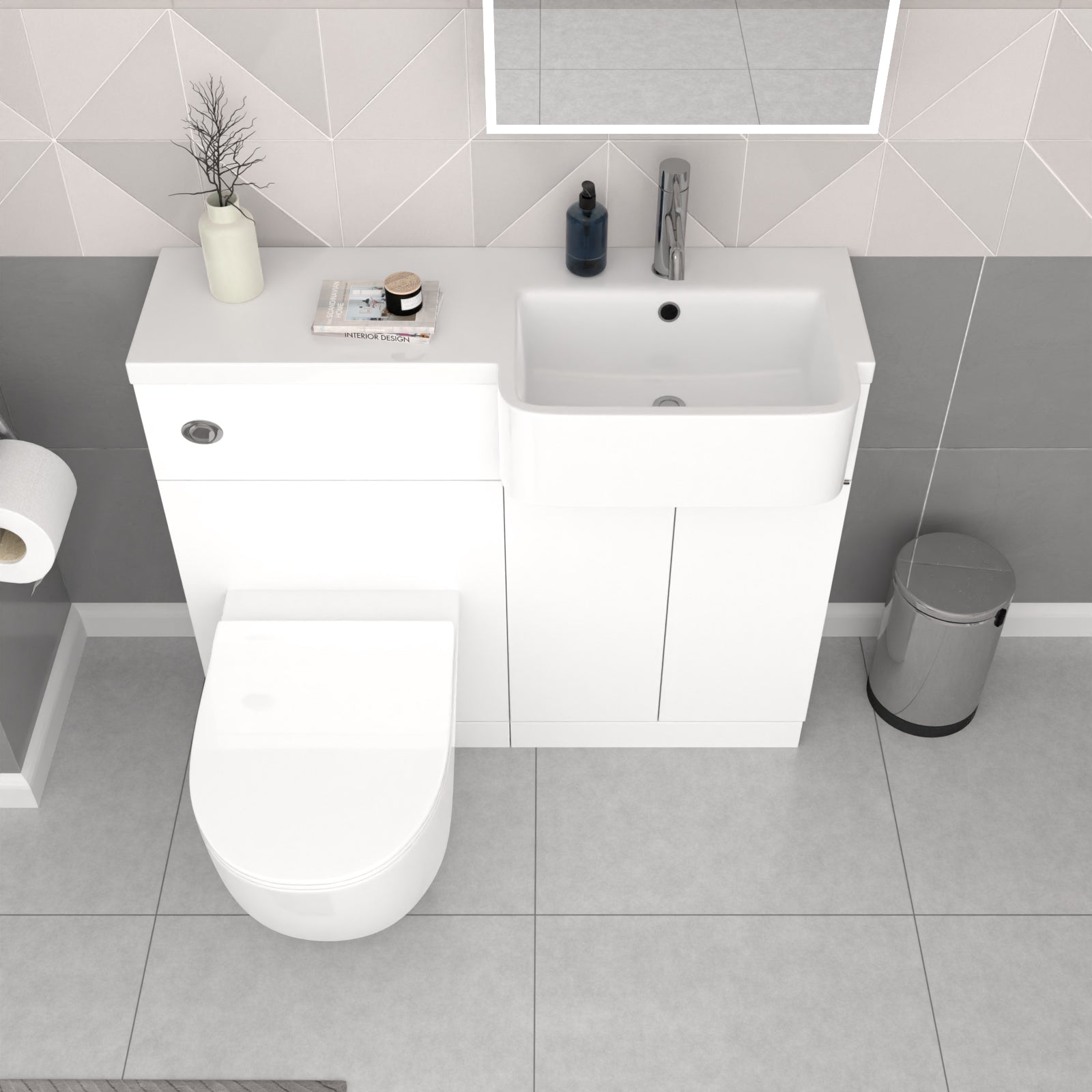Bretford RH Basin Cabinet WC Unit L-Shaped Bath BTW Toilet & Panel Screen