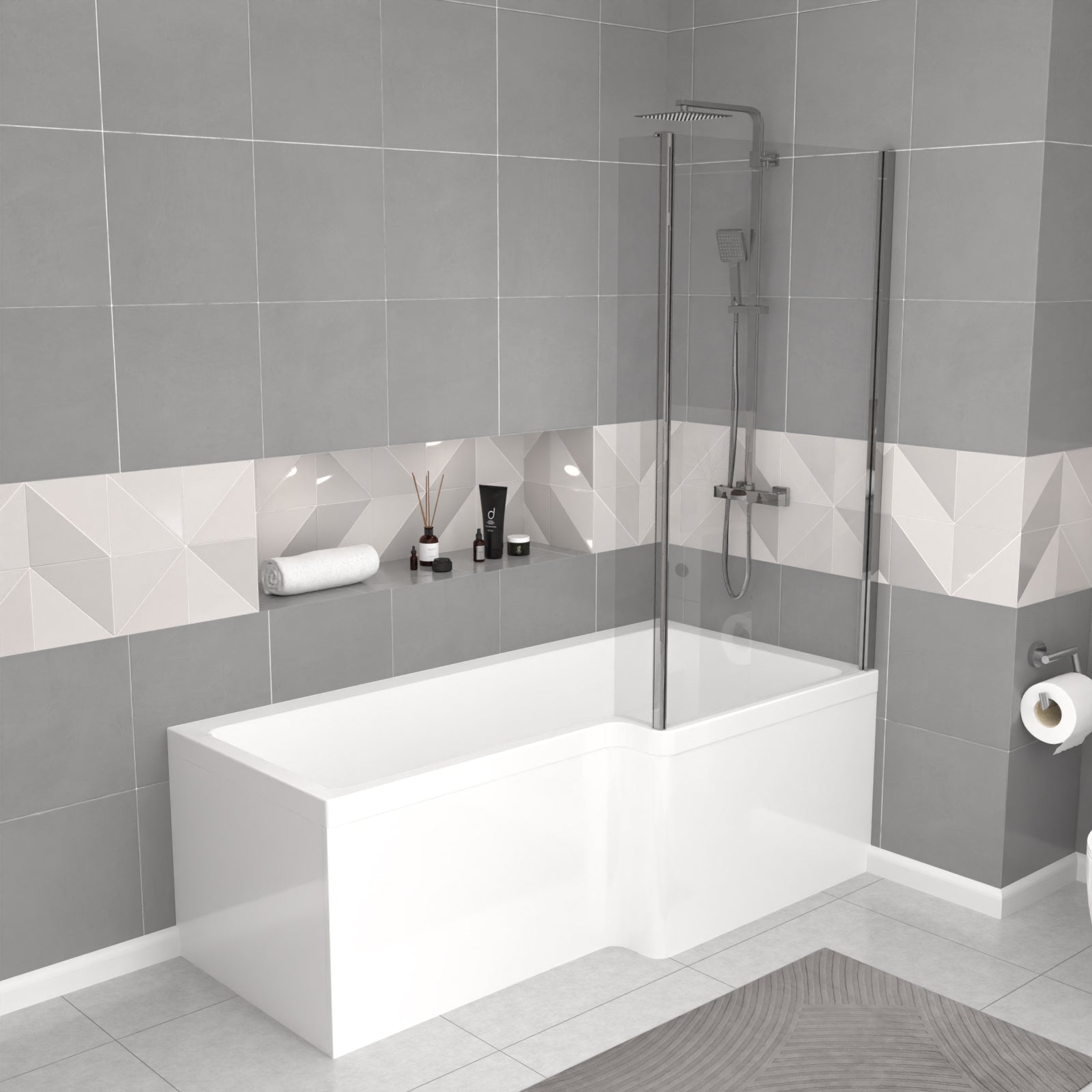Bretford RH Basin Cabinet WC Unit L-Shaped Bath BTW Toilet & Panel Screen