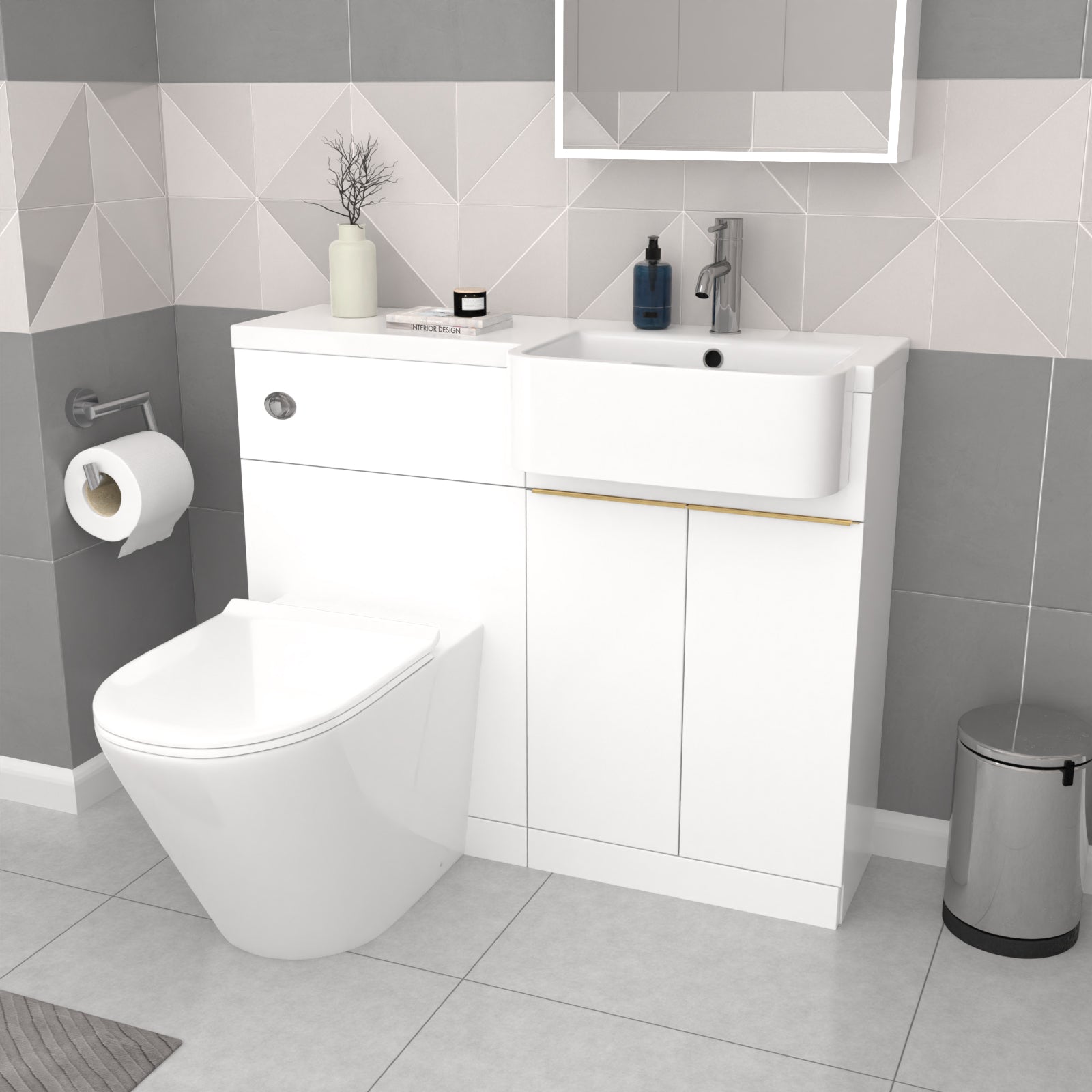 Bretford RH Basin Brass Handle WC Unit BTW Toilet L-Shaped Bath & Panel Screen