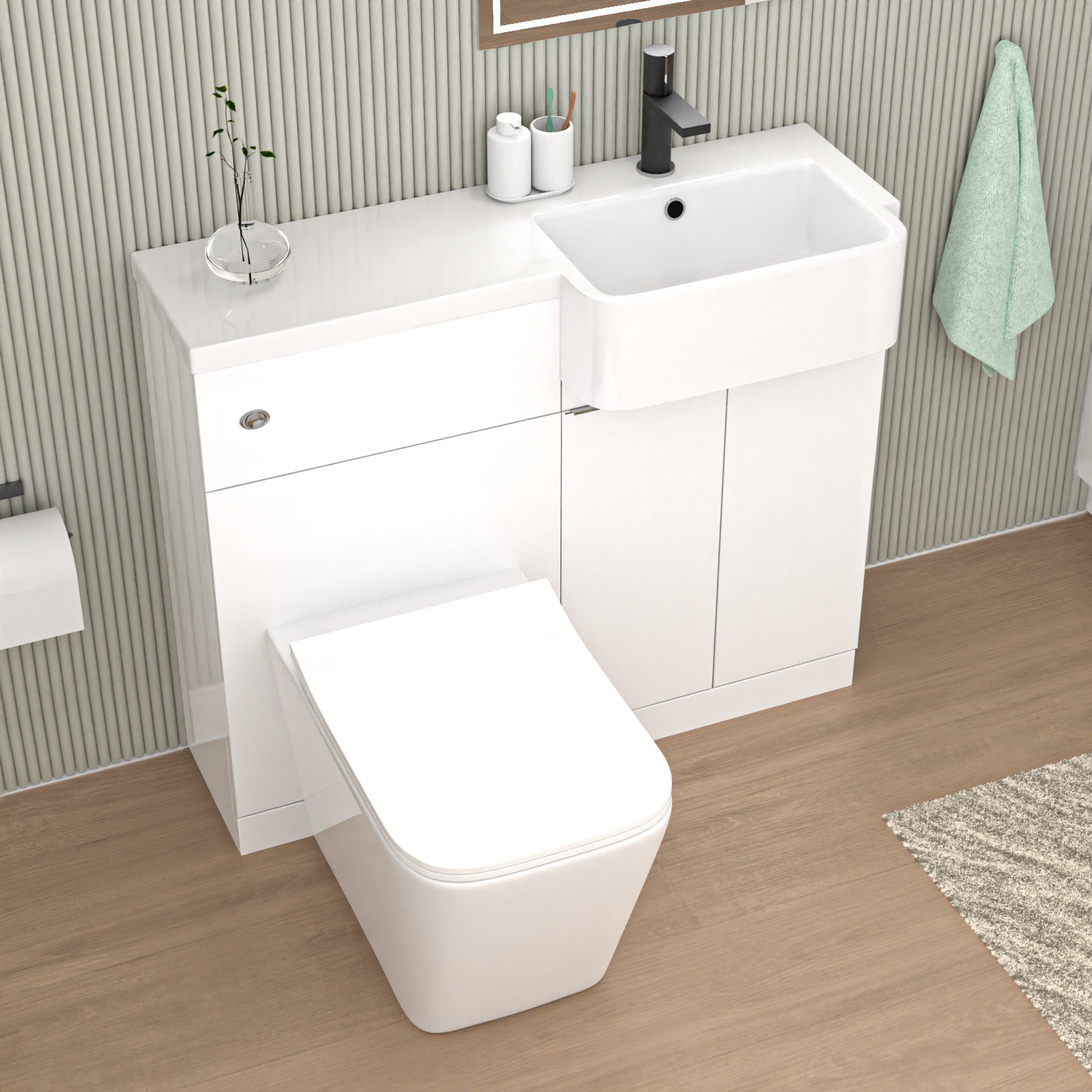 Bretford 1000mm Right Hand Freestanding White Basin Cabinet WC Unit Square Toilet