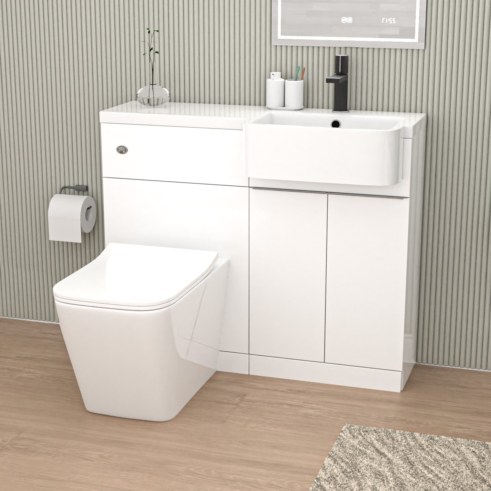 Bretford 1000mm Right Hand Freestanding White Basin Cabinet WC Unit Square Toilet