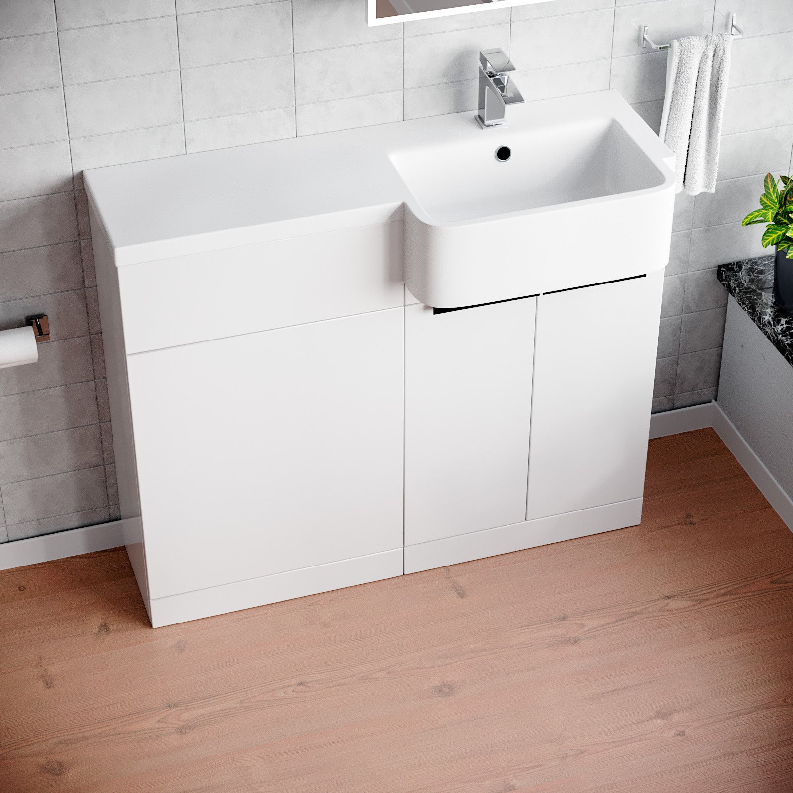 Bretford Right Hand Freestanding Basin Vanity Unit with Black Handles & WC Unit