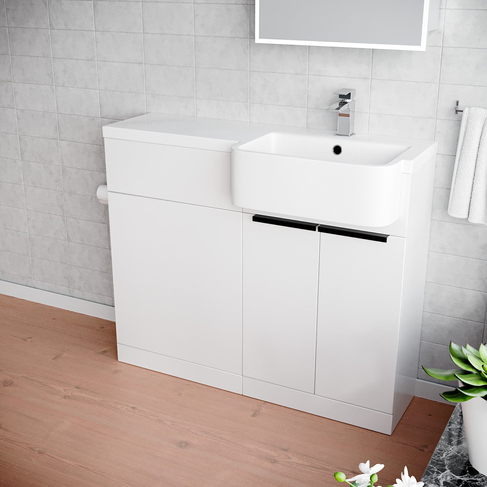 Bretford Right Hand Freestanding Basin Vanity Unit with Black Handles & WC Unit