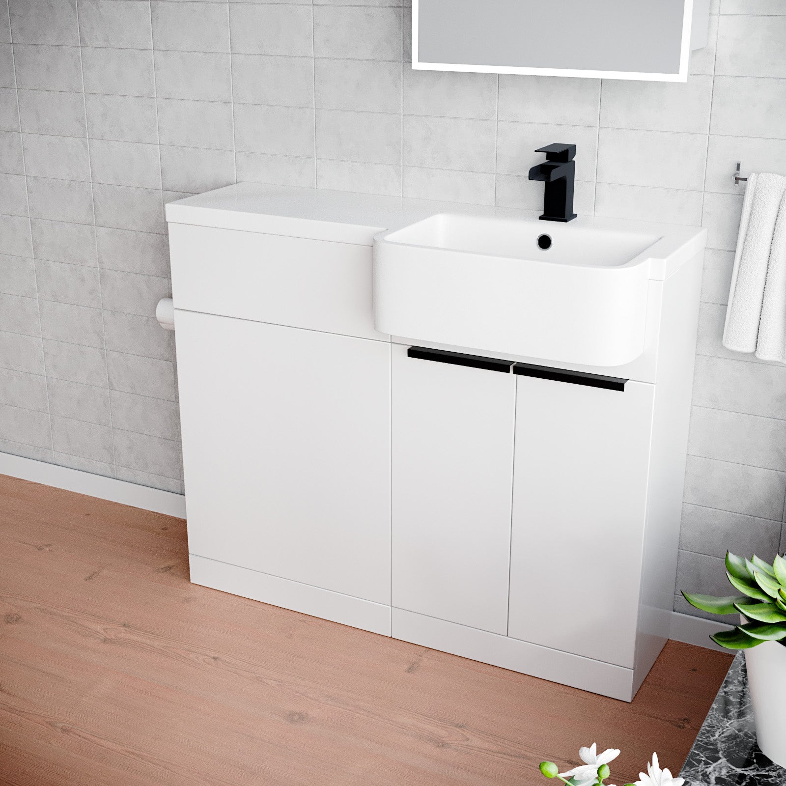 Haoran Black Handle Basin Vanity Unit With Tap & Freestanding WC Unit