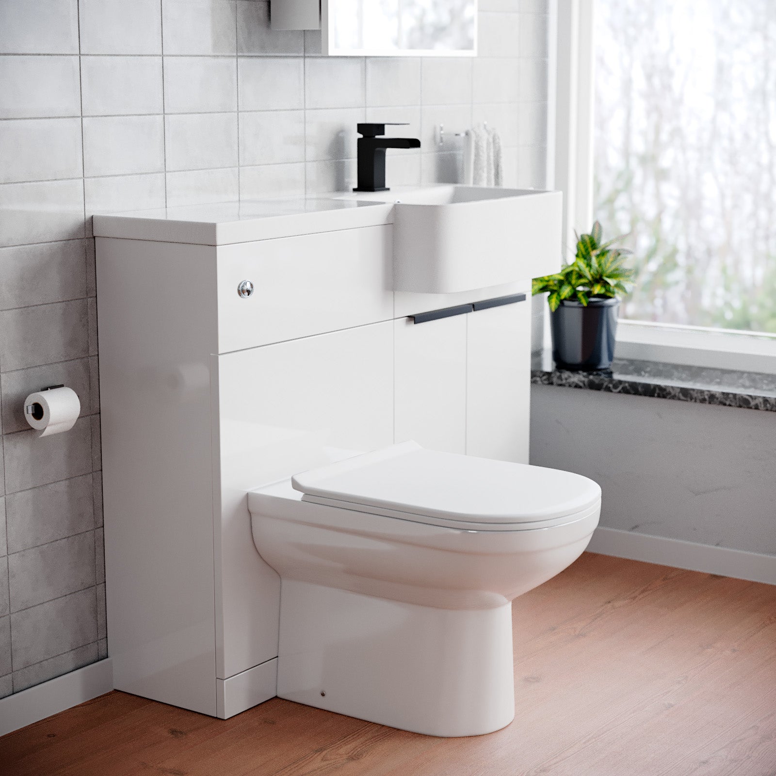 Bretford Right Hand Black Handles Basin Vanity Unit With Tap WC Unit & Toilet