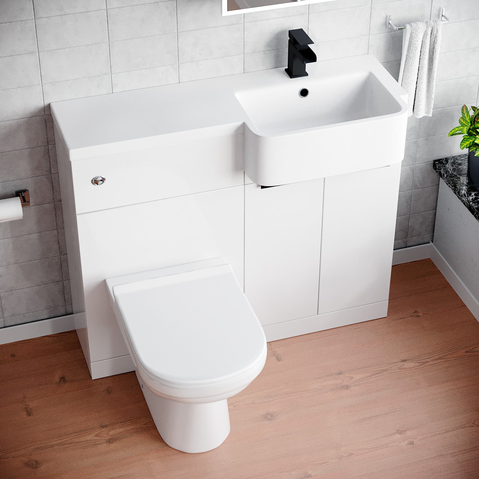 Bretford Right Hand Black Handles Basin Vanity Unit With Tap WC Unit & Toilet