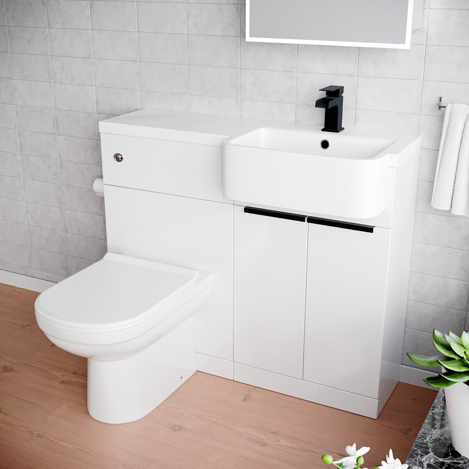 Haoran Black Handle Basin Vanity Unit With Tap, WC Unit & Toilet