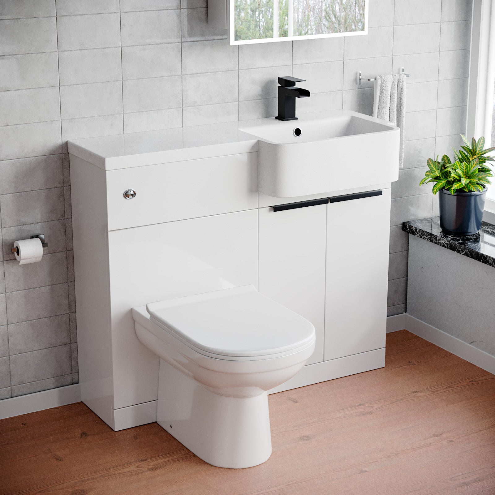 Bretford Right Hand Black Handles Basin Vanity Unit With Tap WC Unit & Toilet