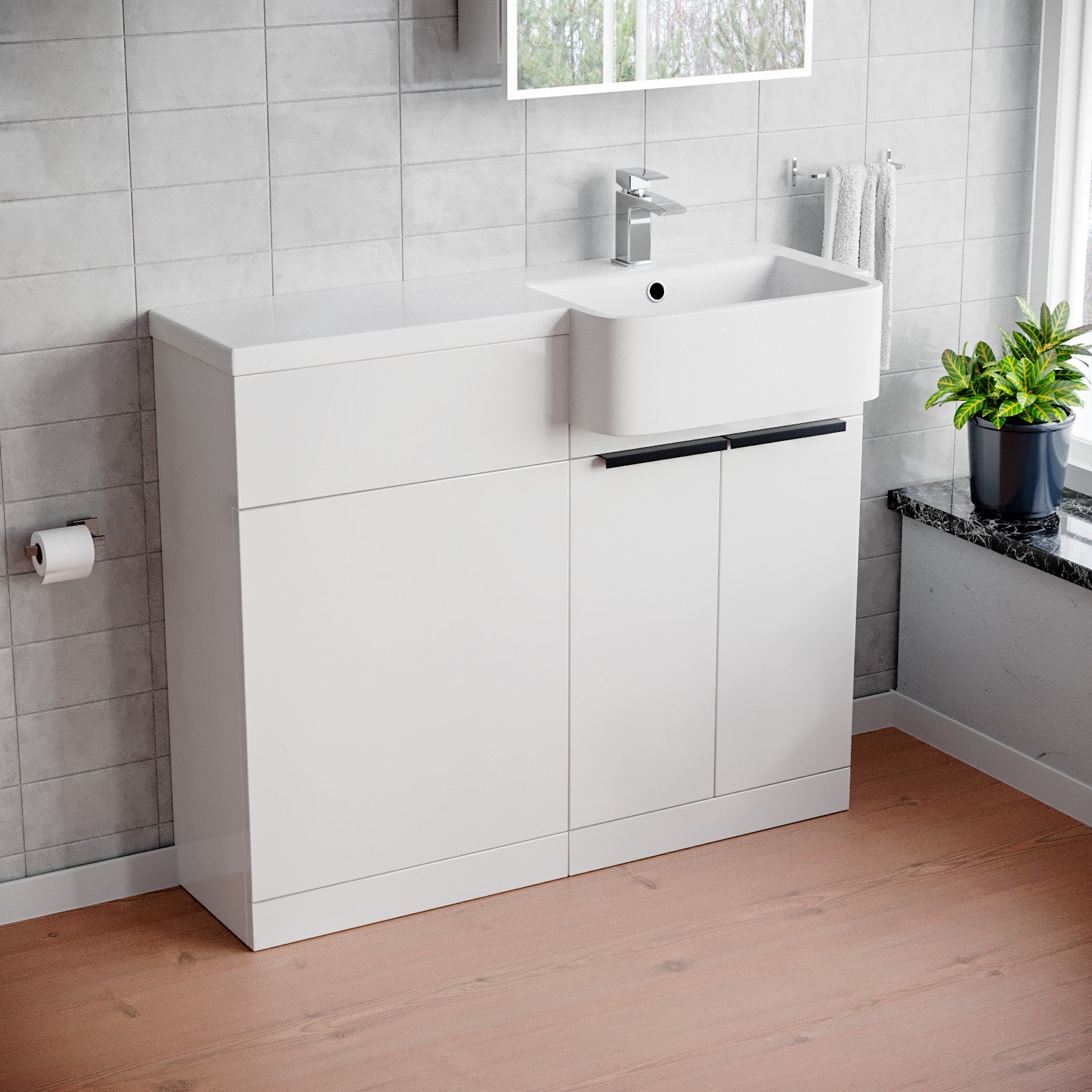 Bretford Right Hand Freestanding Basin Vanity Unit with Black Handles & WC Unit