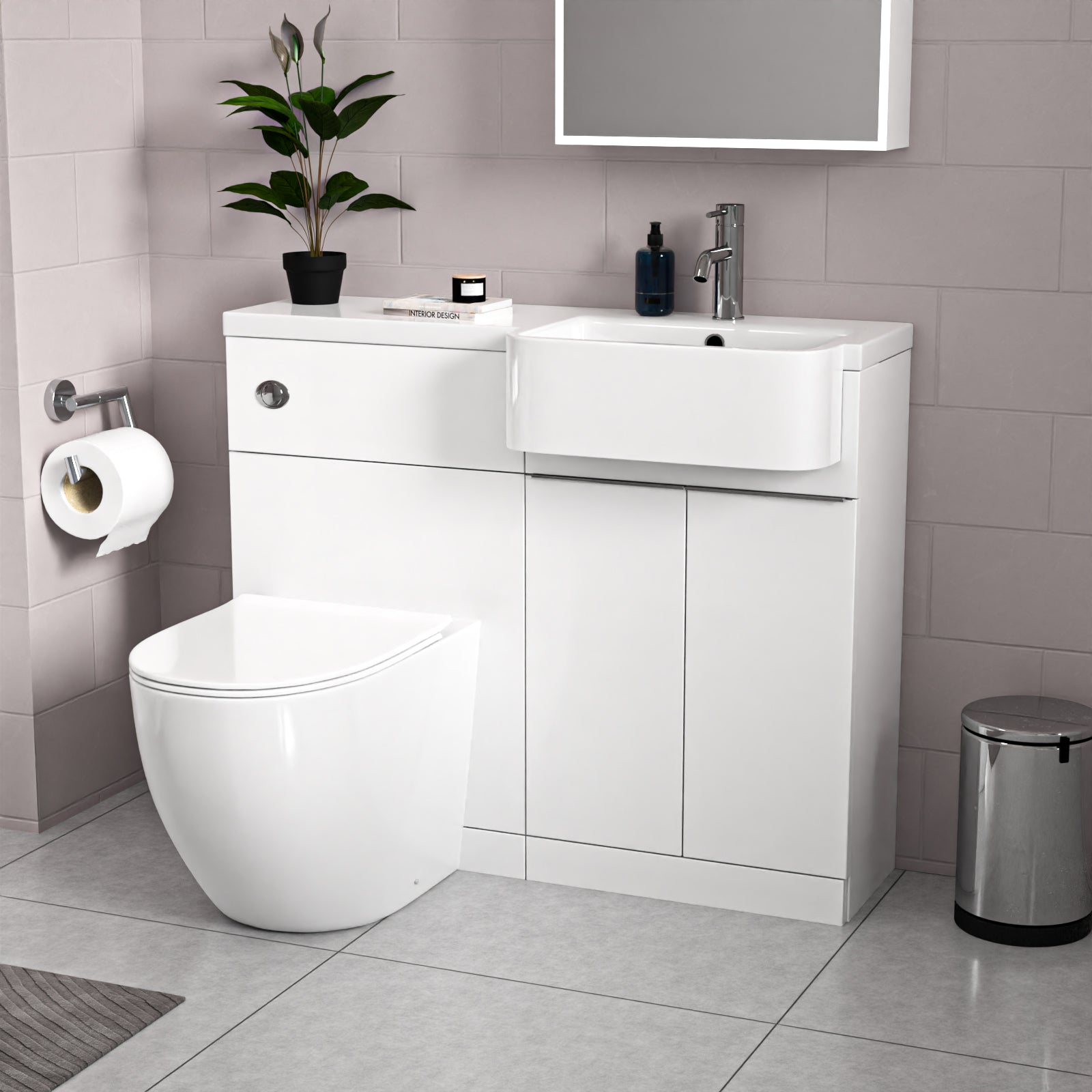 Bretford RH Basin Cabinet WC Unit L-Shaped Bath BTW Toilet & Panel Screen