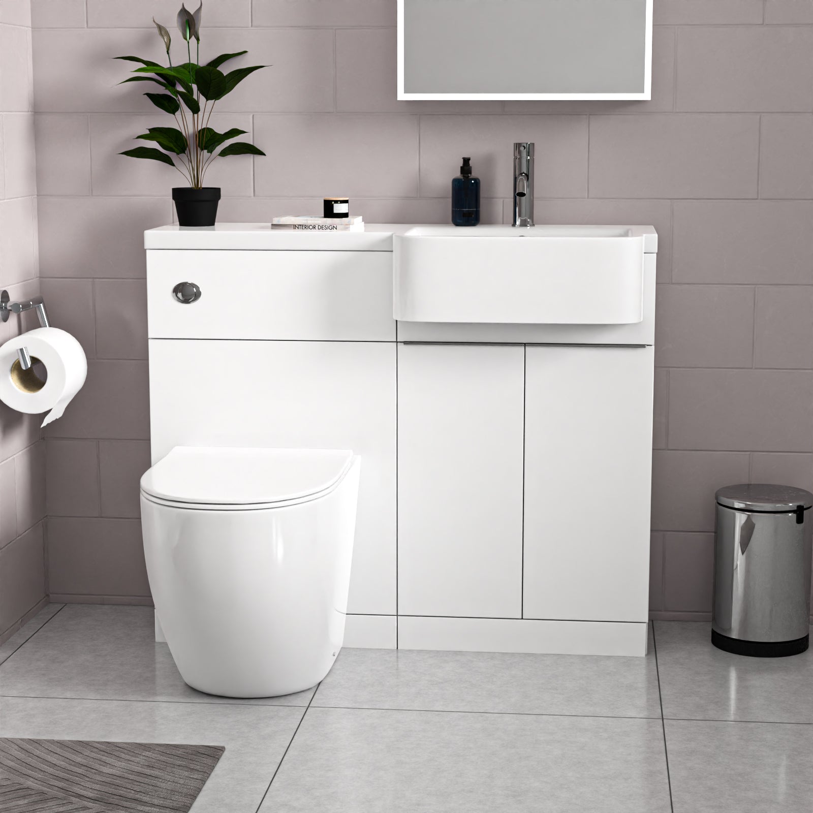 Bretford RH Basin Cabinet WC Unit L-Shaped Bath BTW Toilet & Panel Screen