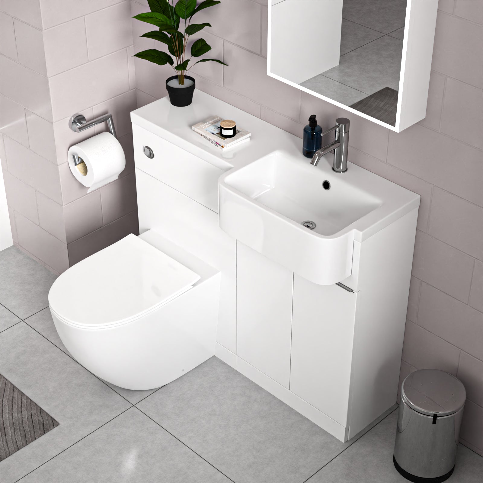 Bretford RH Basin Cabinet WC Unit L-Shaped Bath BTW Toilet & Panel Screen