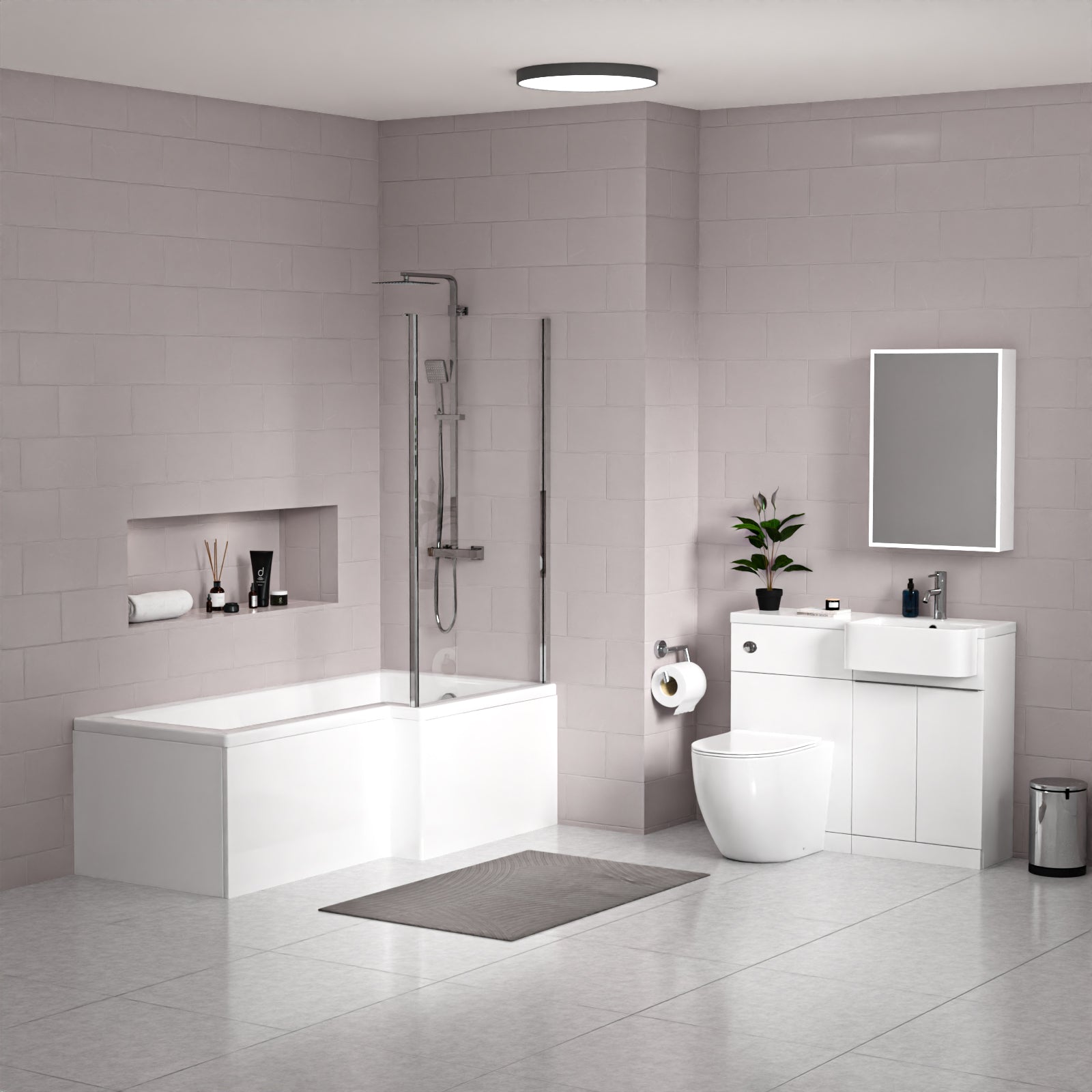 Bretford RH Basin Cabinet WC Unit L-Shaped Bath BTW Toilet & Panel Screen