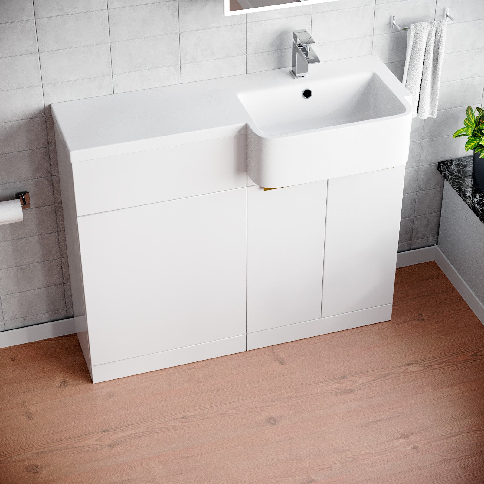 Bretford Right Hand Freestanding Basin Vanity Unit With Brushed Brass handles & WC Unit