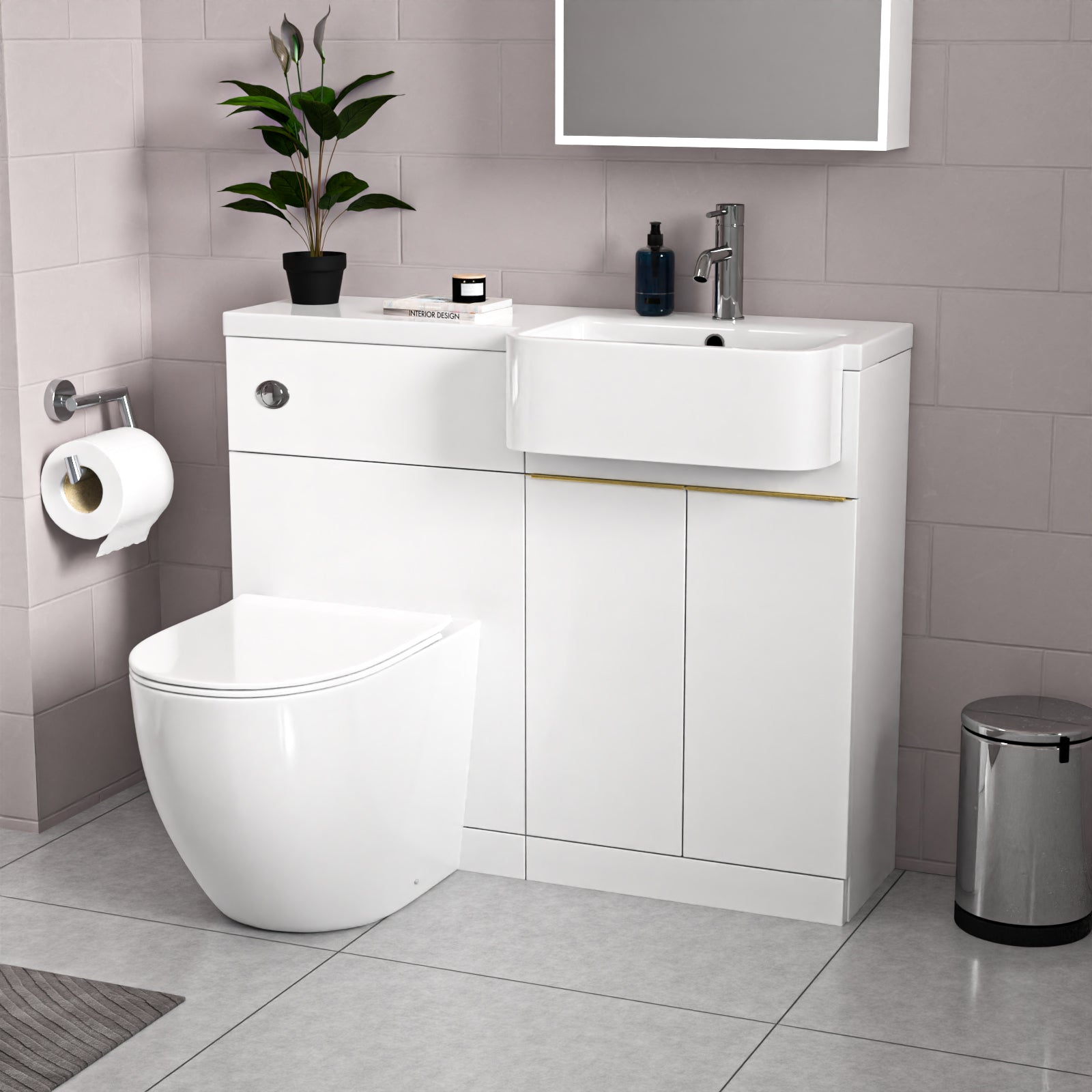 Bretford RH Basin Brass Handle WC Unit L-Shaped Bath BTW Toilet & Panel Screen