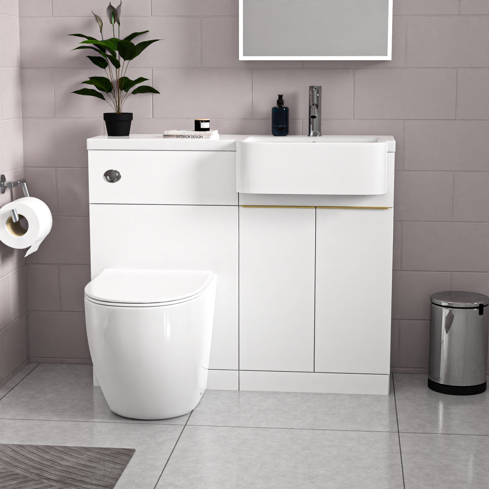 Bretford RH Basin Brass Handle WC Unit L-Shaped Bath BTW Toilet & Panel Screen
