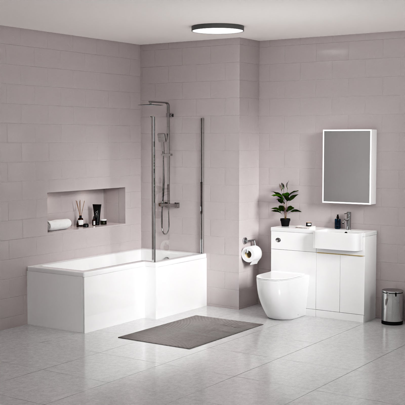 Bretford RH Basin Brass Handle WC Unit L-Shaped Bath BTW Toilet & Panel Screen