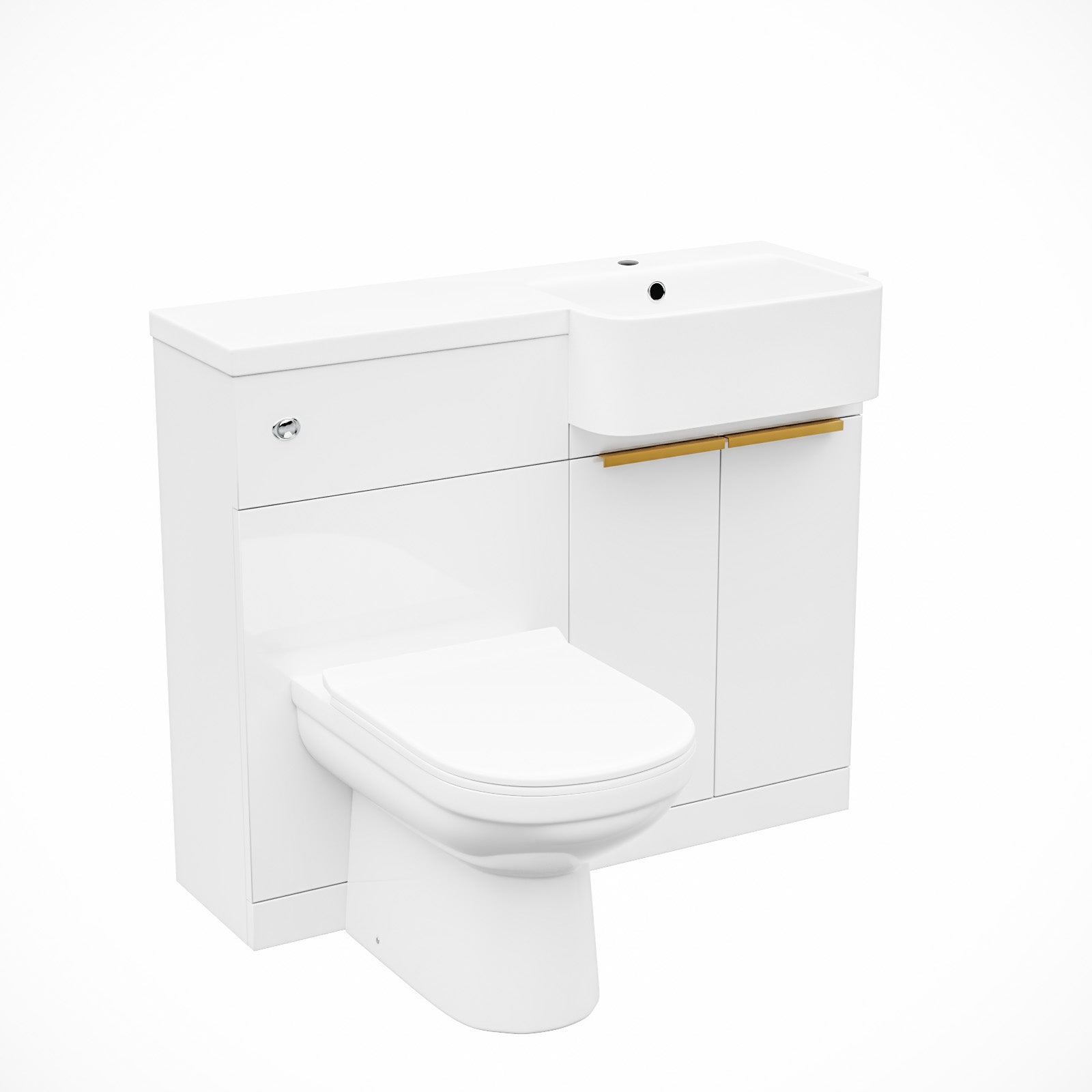 Haoran Basin Vanity Unit With Brushed Brass Handle, WC Unit & Toilet