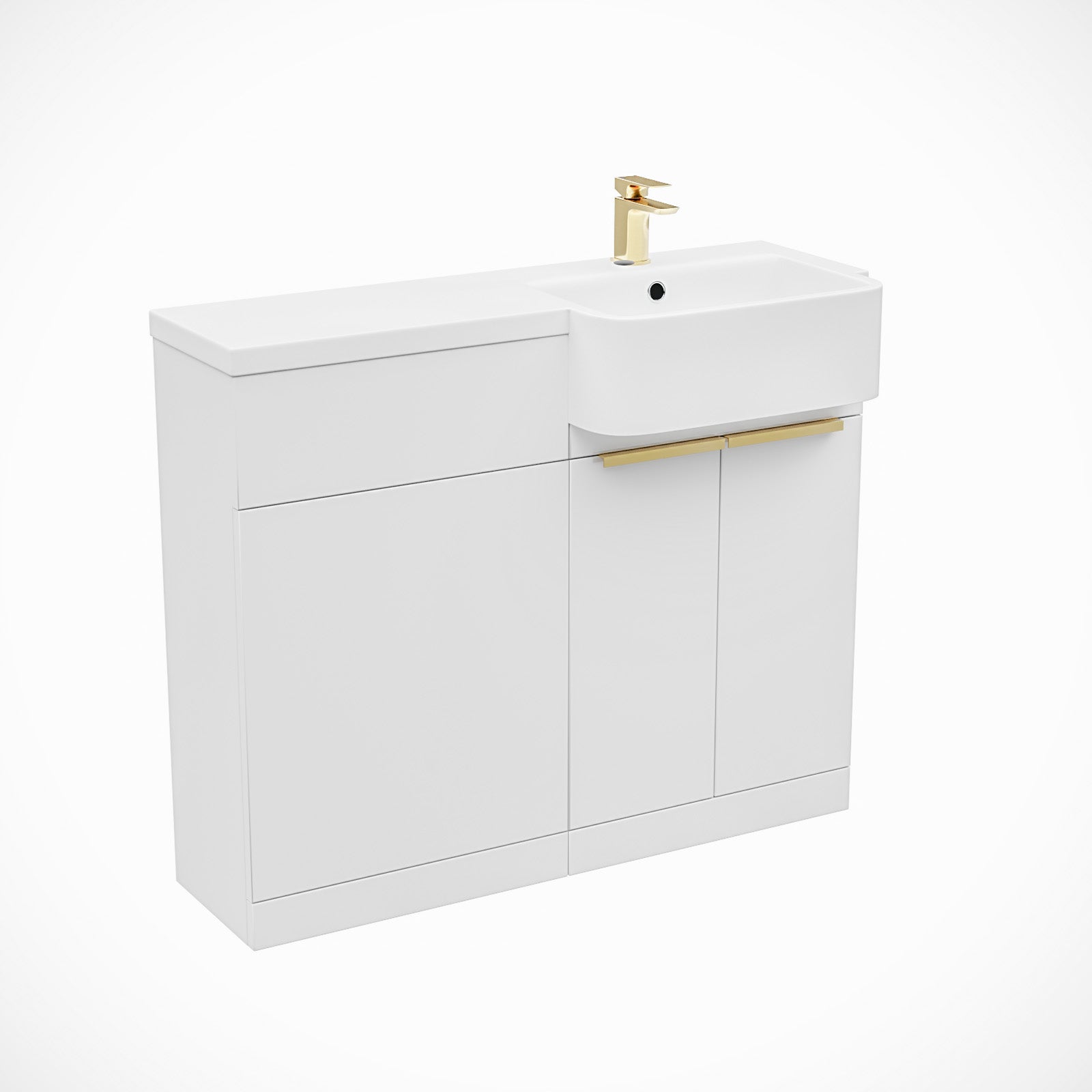 Haoran Brushed Brass Handle Basin Vanity Unit With Tap & WC Unit