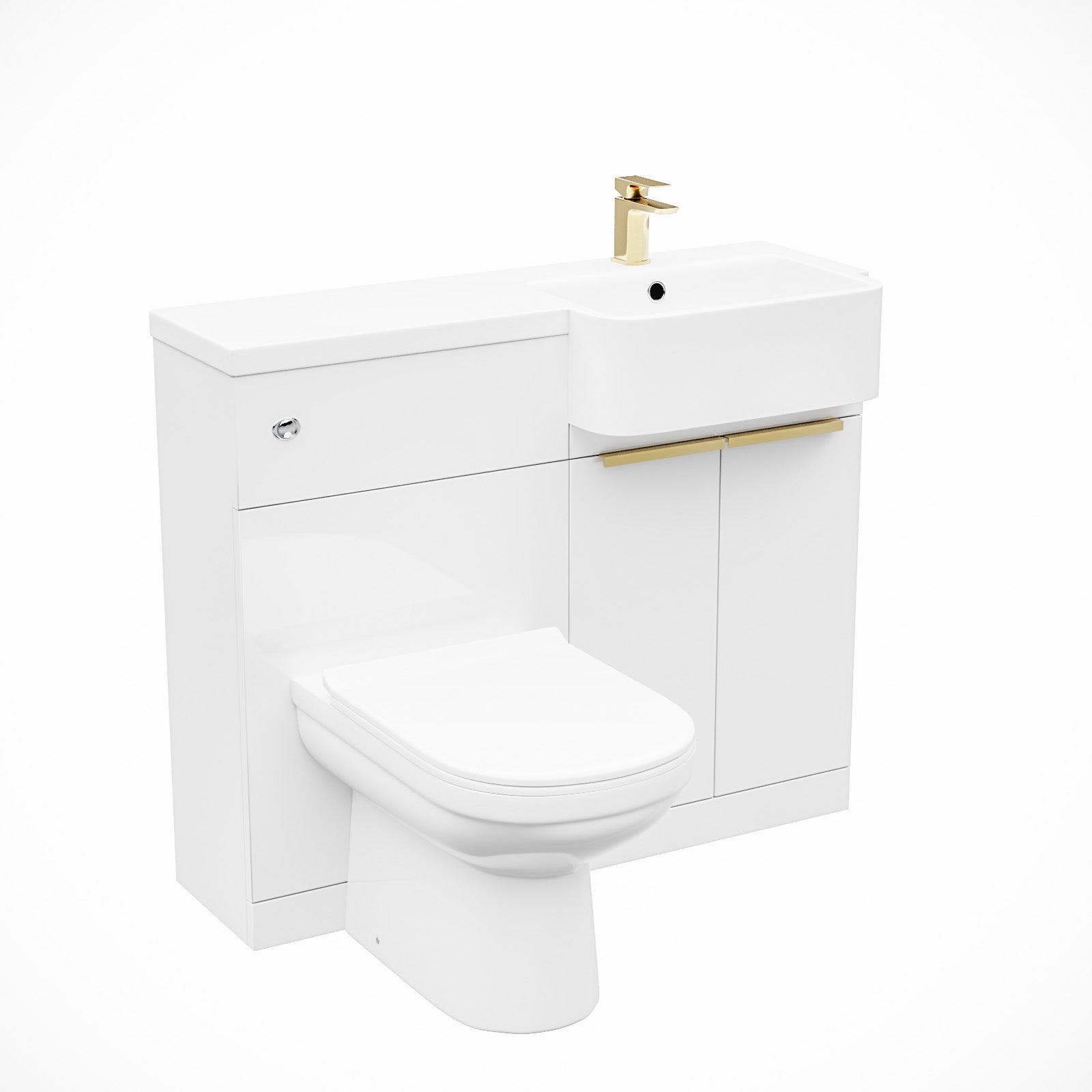 Bretford Basin Vanity Unit With Brushed Brass Handles, WC Unit, Tap & Toilet