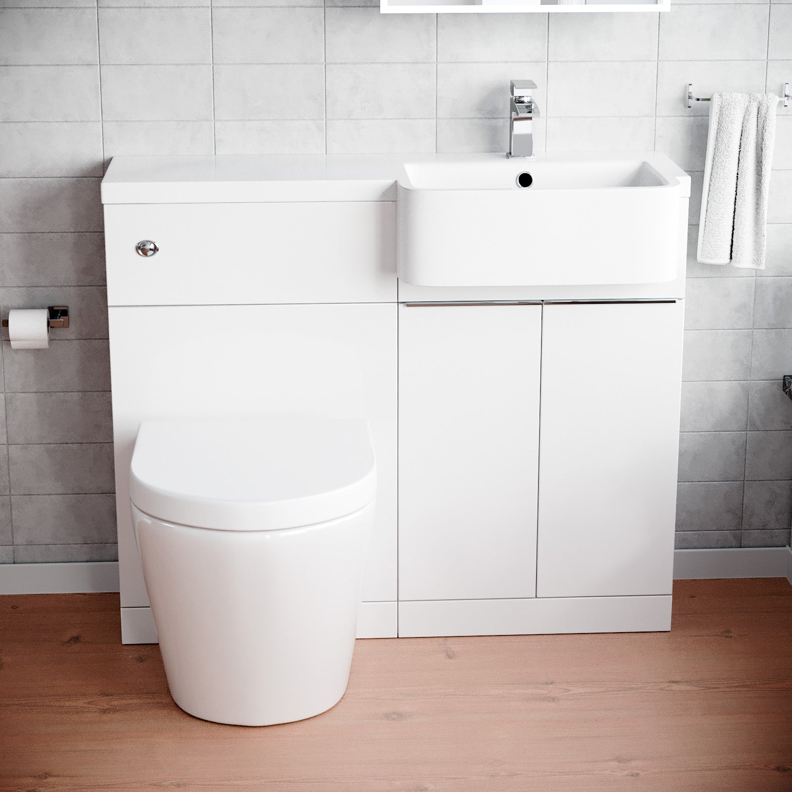 Haoran 1000mm Freestanding Cabinet White with Basin, WC Unit & Toilet