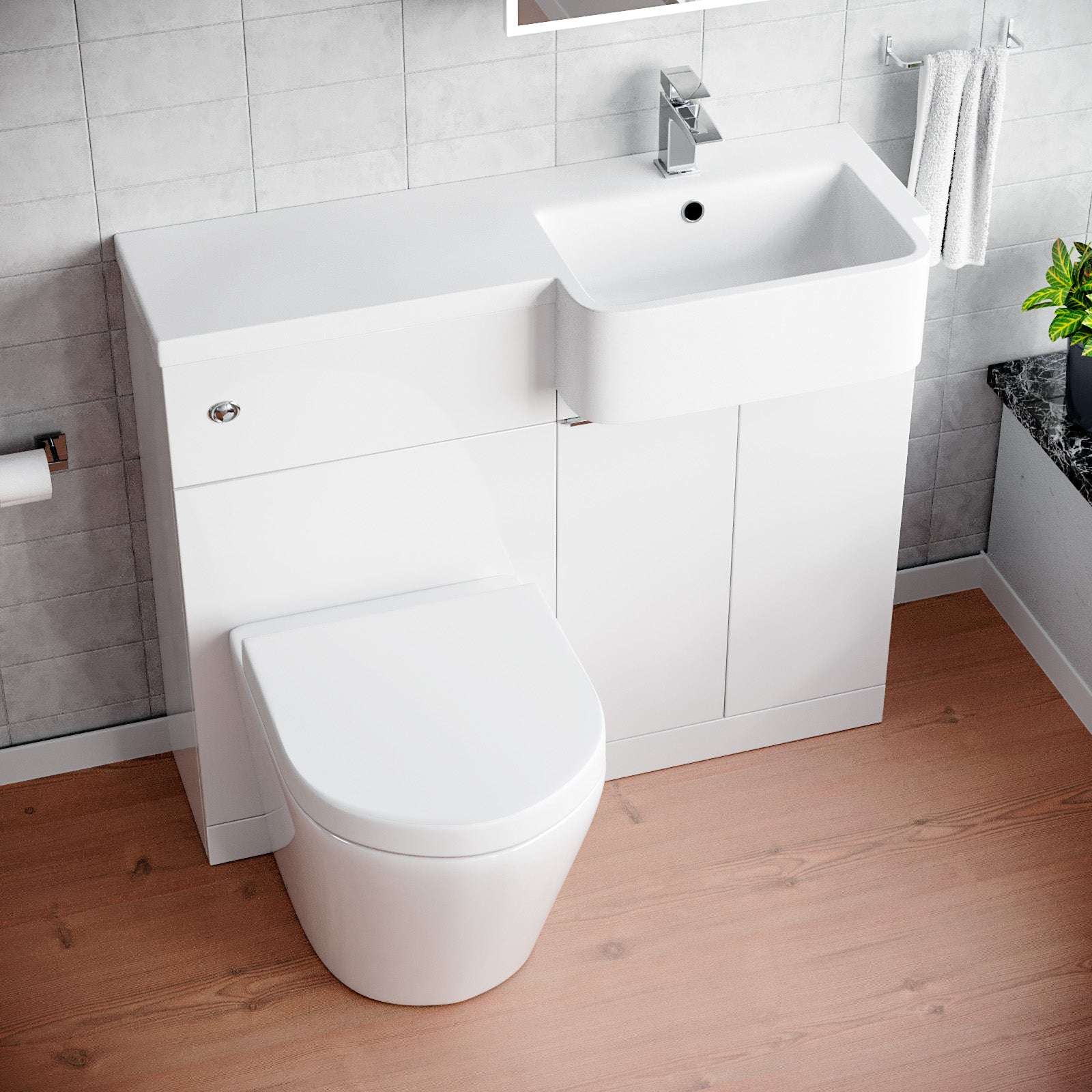 Haoran 1000mm Freestanding Cabinet White with Basin, WC Unit & Toilet