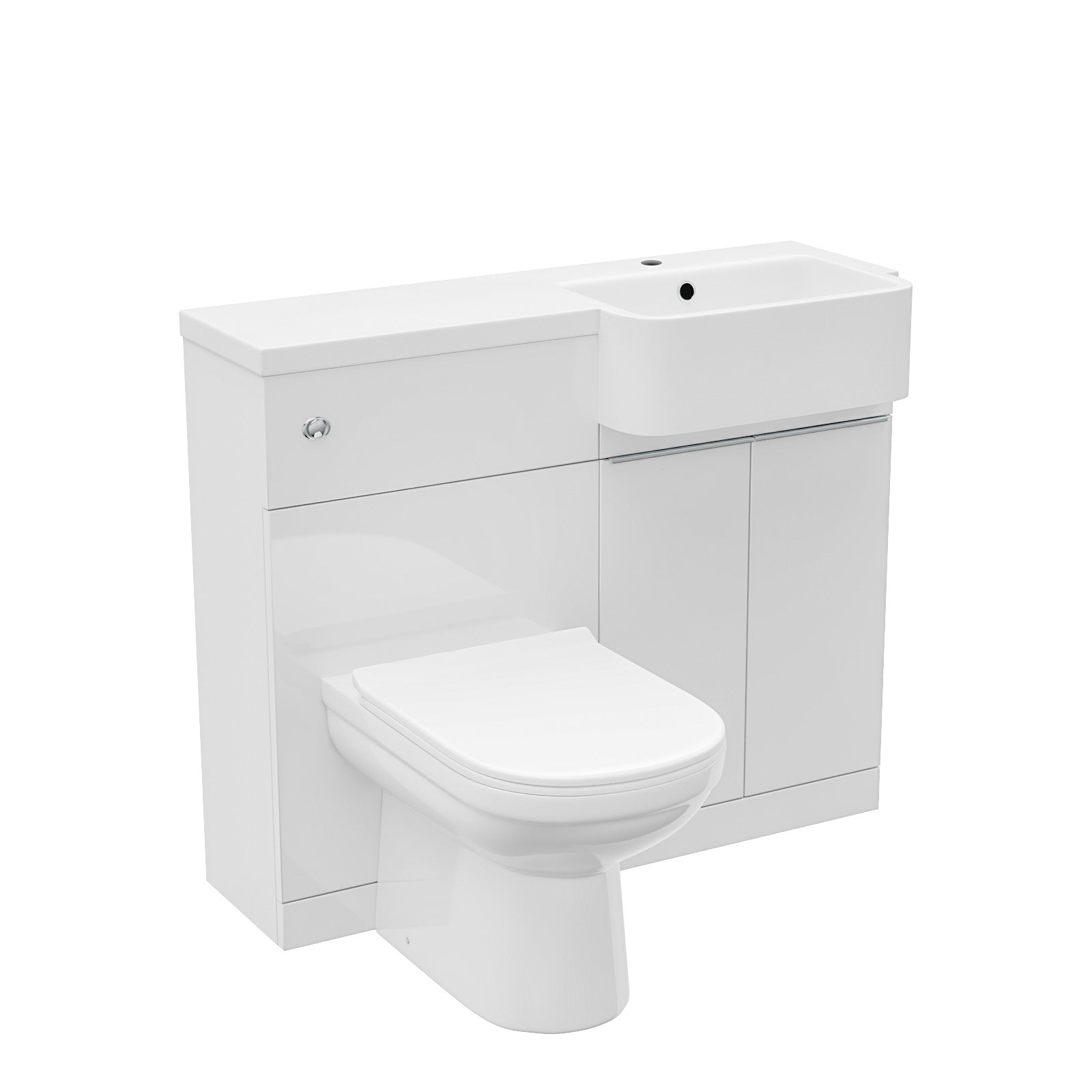 Haoran 1000mm White Cabinet with Basin, WC Unit & Toilet & Chrome Handle