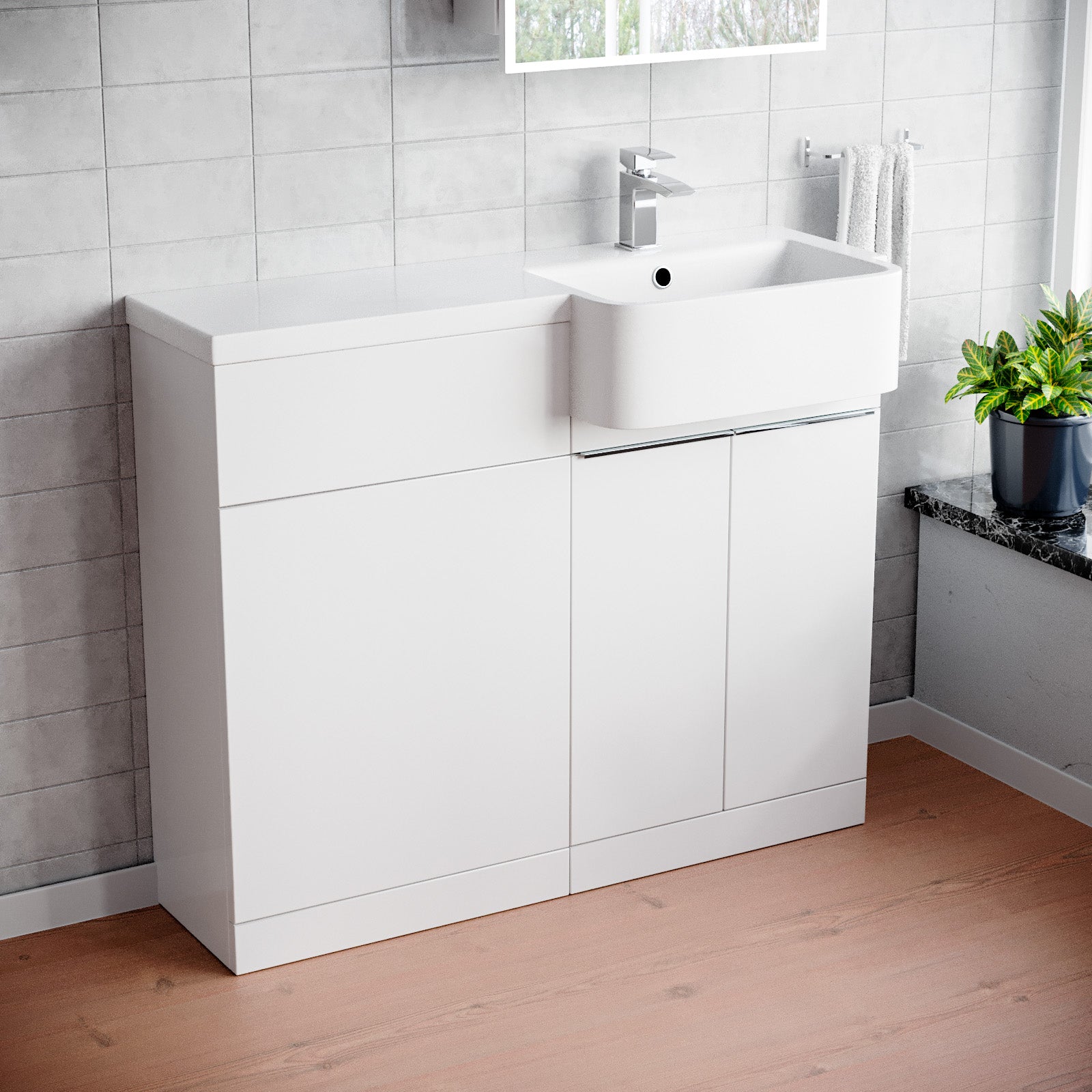 Bretford 1000mm Right Hand Freestanding White Cabinet with Basin & WC Unit