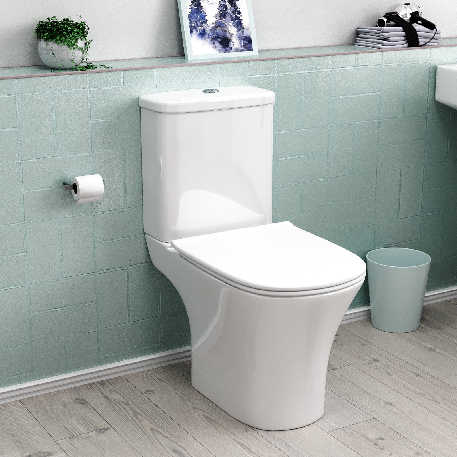 Hailes Modern Round Rimless Soft Close Seat WC Pan Close Coupled Toile