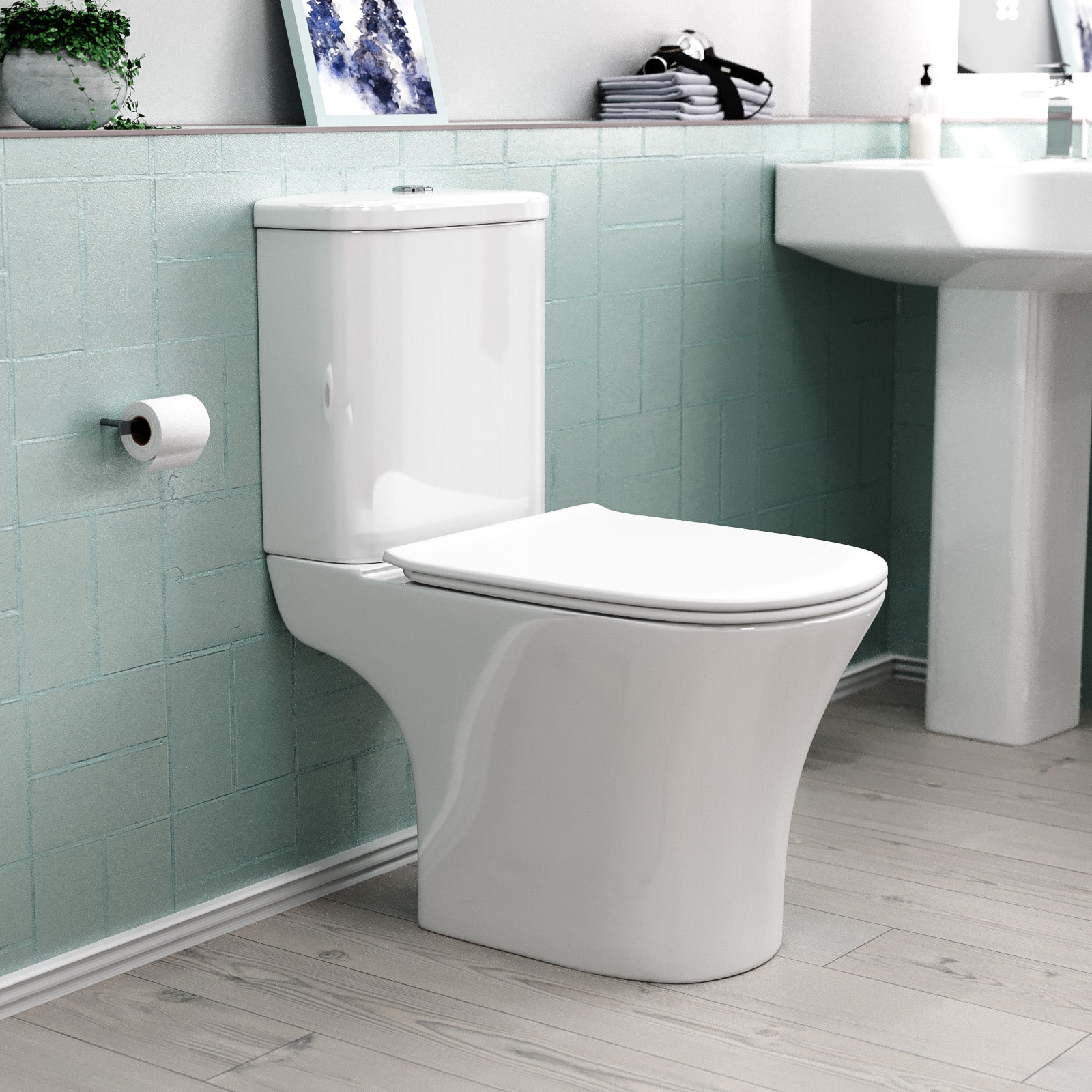 Hailes Modern Round Rimless Soft Close Seat WC Pan Close Coupled Toilet