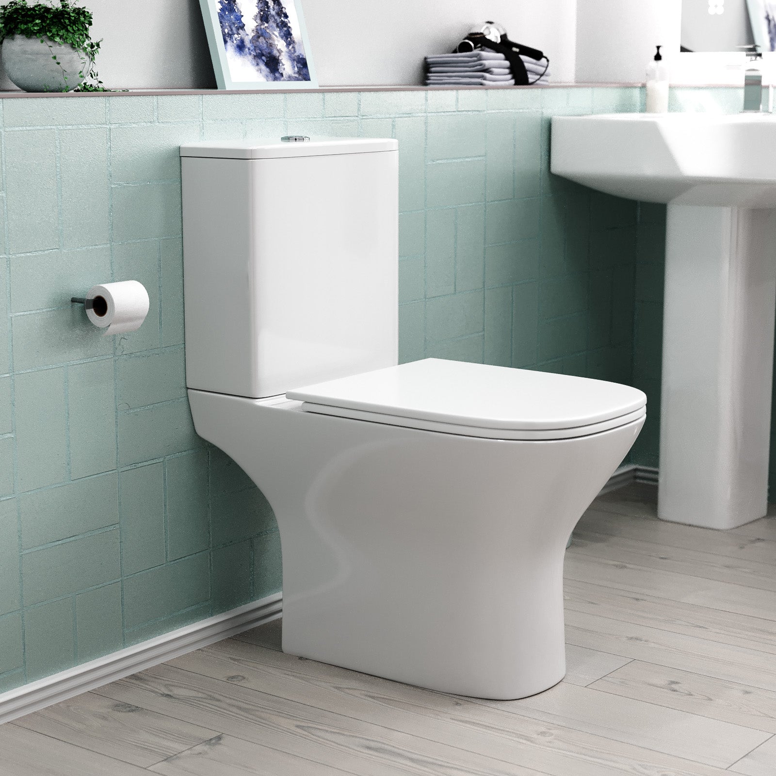 Modern Square Close Coupled Toilet With Seat & Cistern