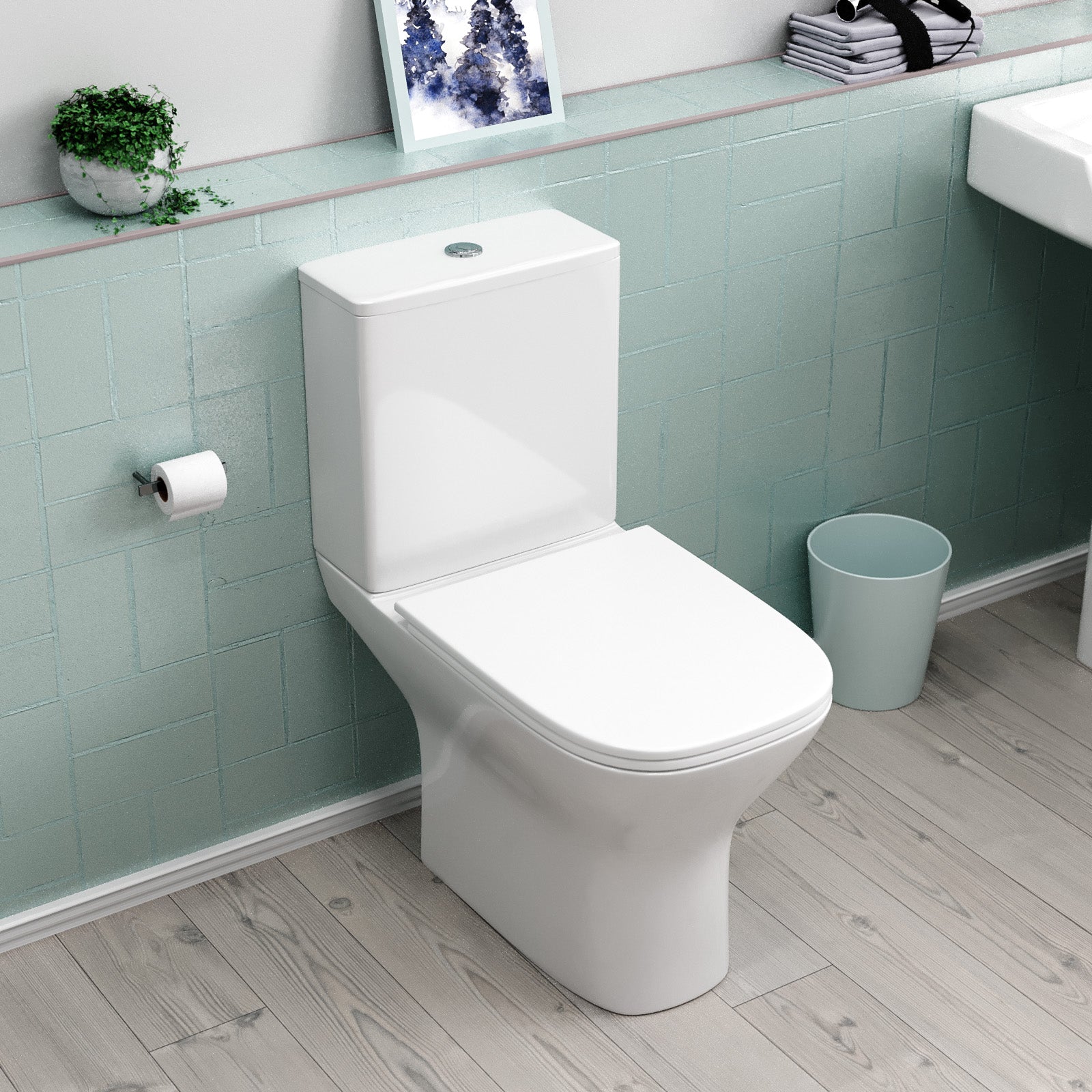 Modern Square Close Coupled Toilet With Seat & Cistern